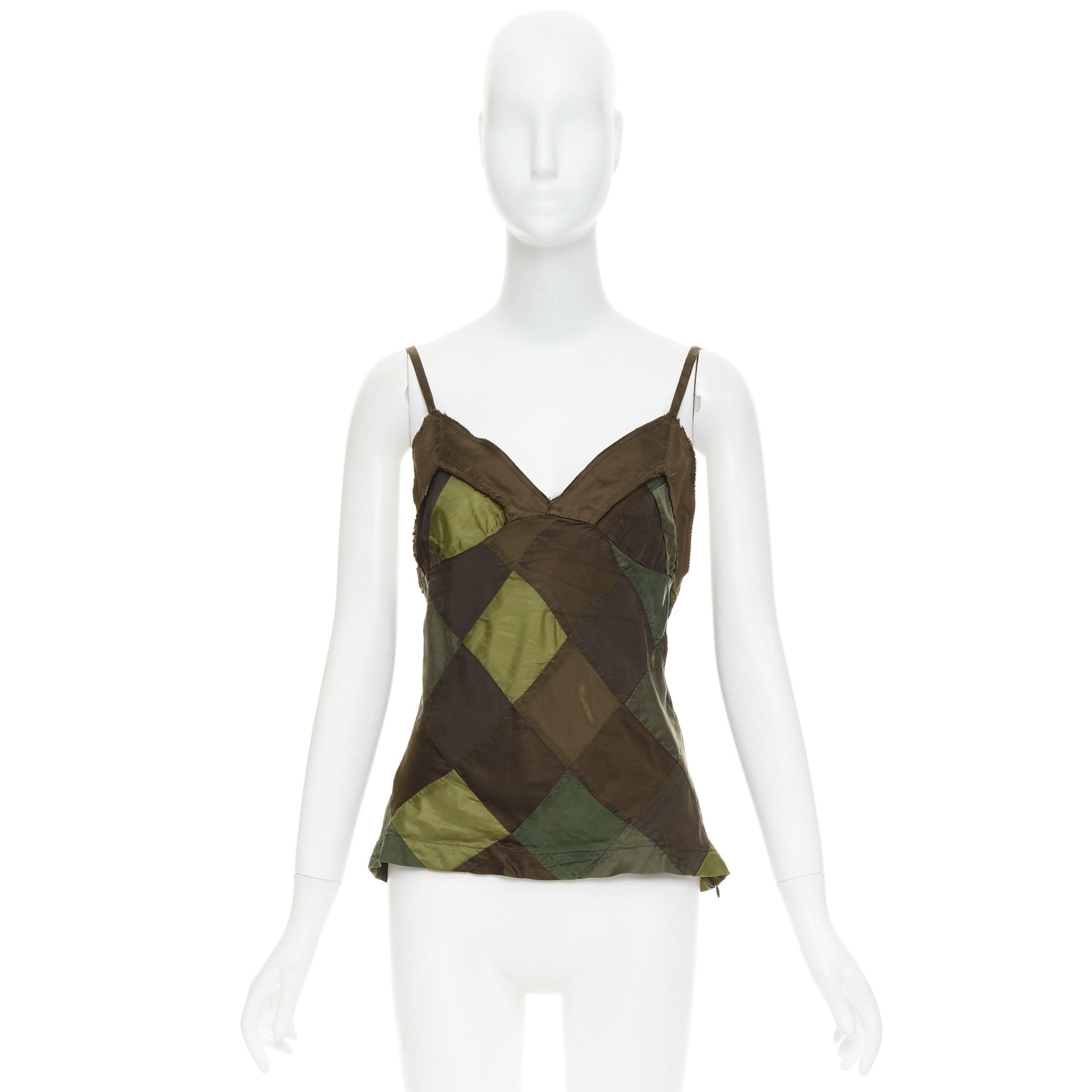 COMME DES GARCONS TRICOT 2003 green camo grid patchwork camisole tank top S For Sale 4