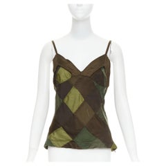 COMME DES GARCONS TRICOT 2003 verde camuflaje rejilla patchwork camiseta sin mangas S