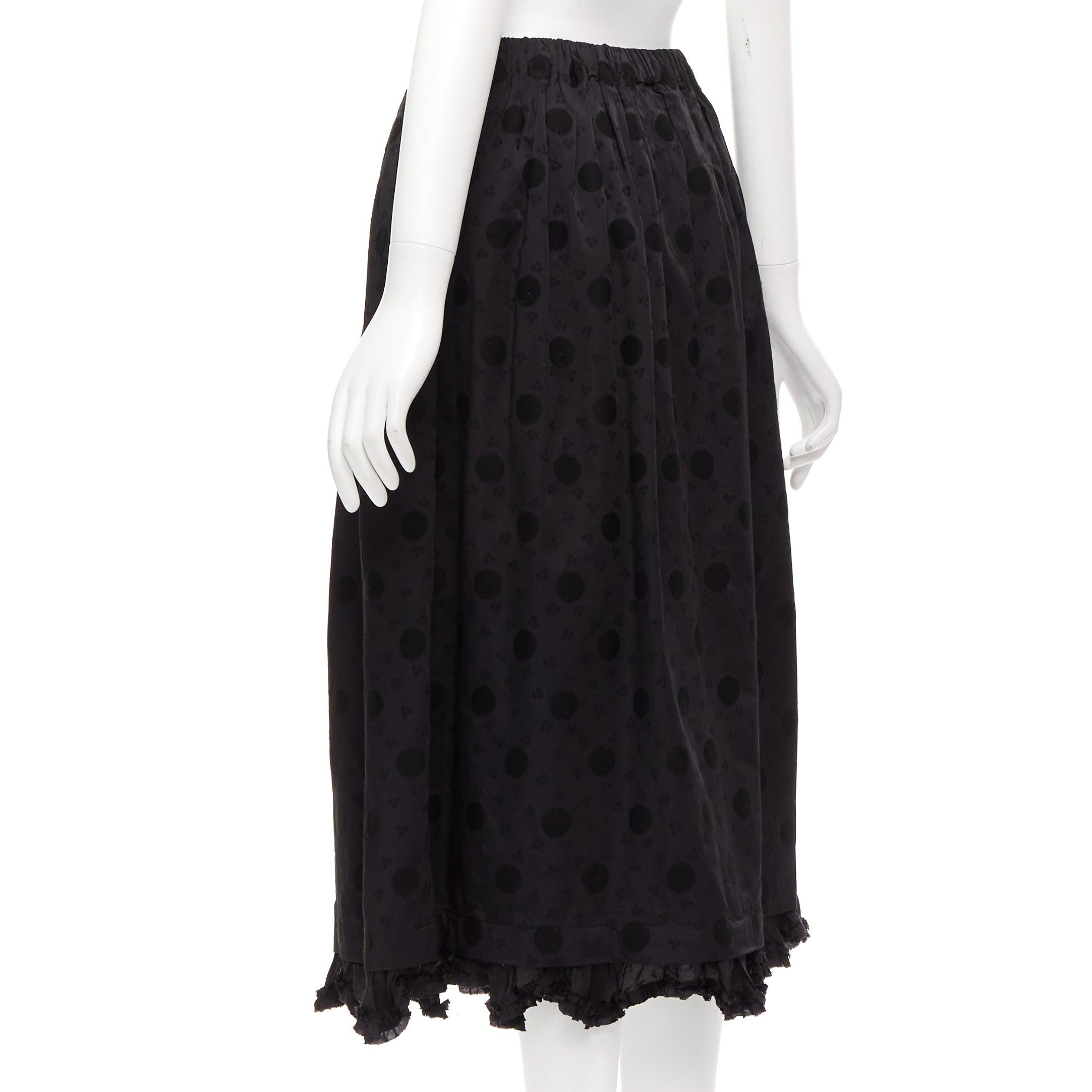 Women's COMME DES GARCONS Tricot 2019 black polka dot jacquard ruffle hem midi skirt S For Sale