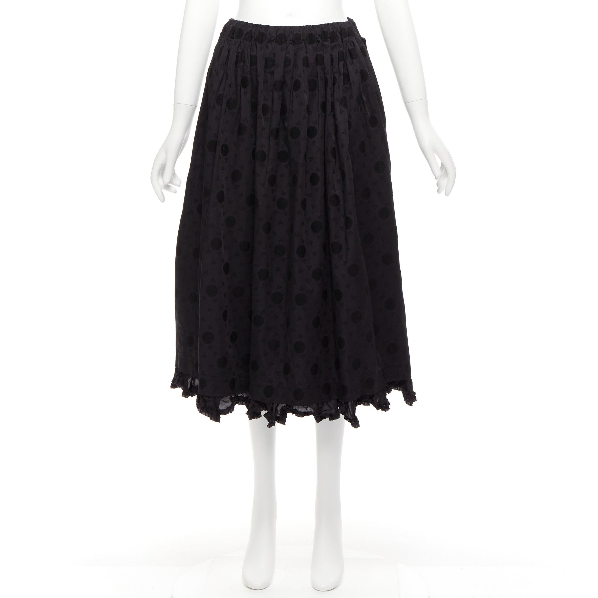 COMME DES GARCONS Tricot 2019 black polka dot jacquard ruffle hem midi skirt S For Sale 4