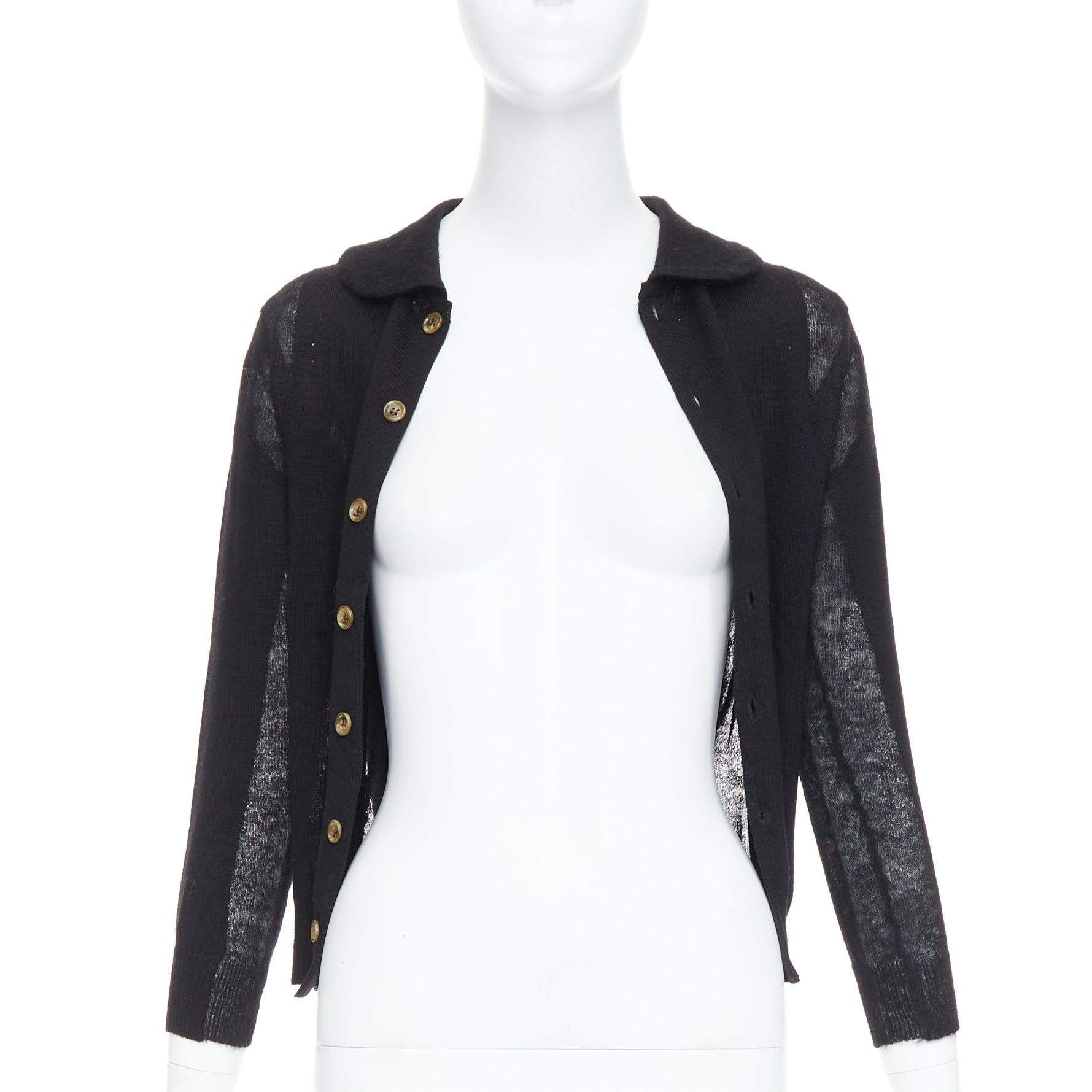 Black COMME DES GARCONS Tricot black peterpan collar sheer panels cardigan