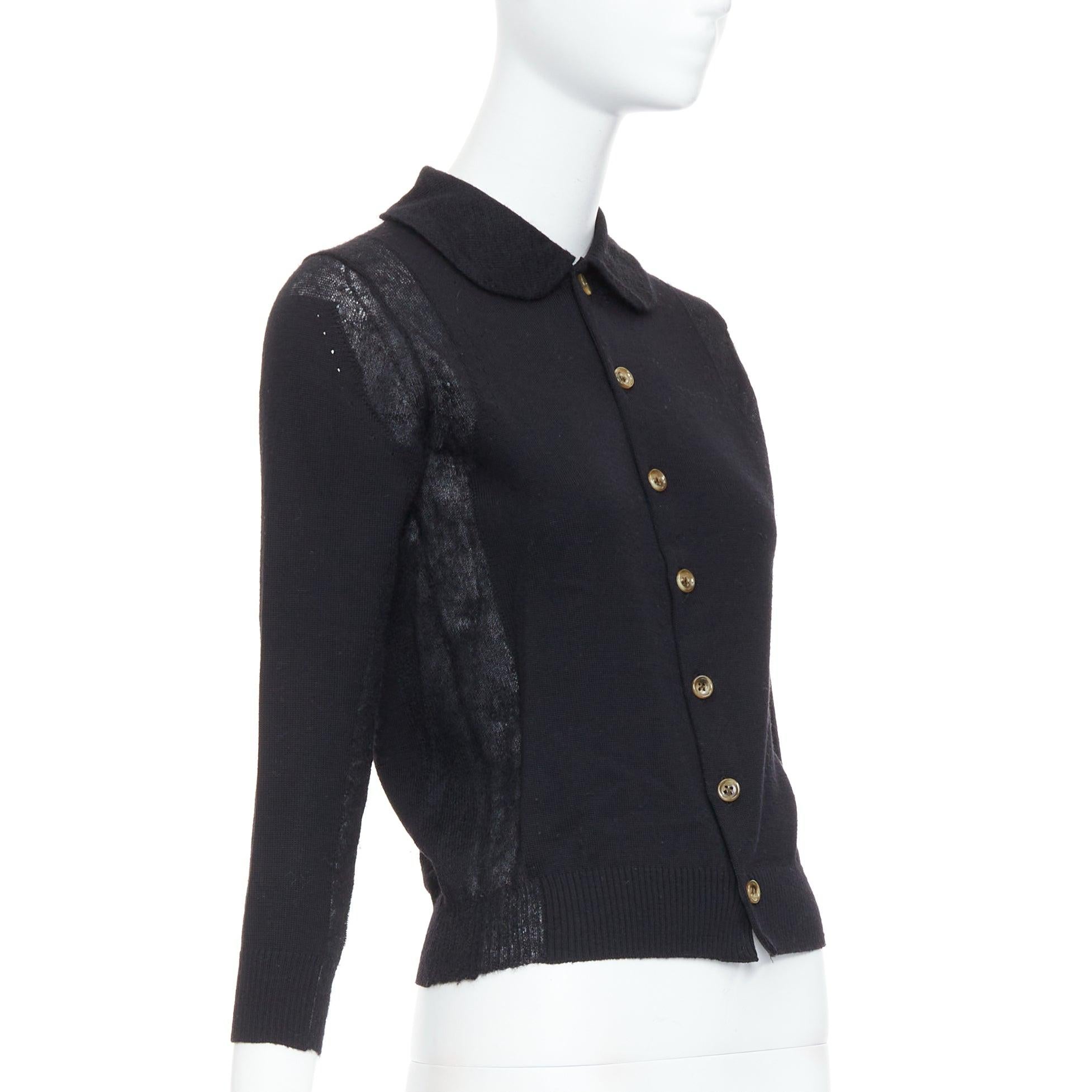 COMME DES GARCONS Tricot black peterpan collar sheer panels cardigan In Good Condition In Hong Kong, NT