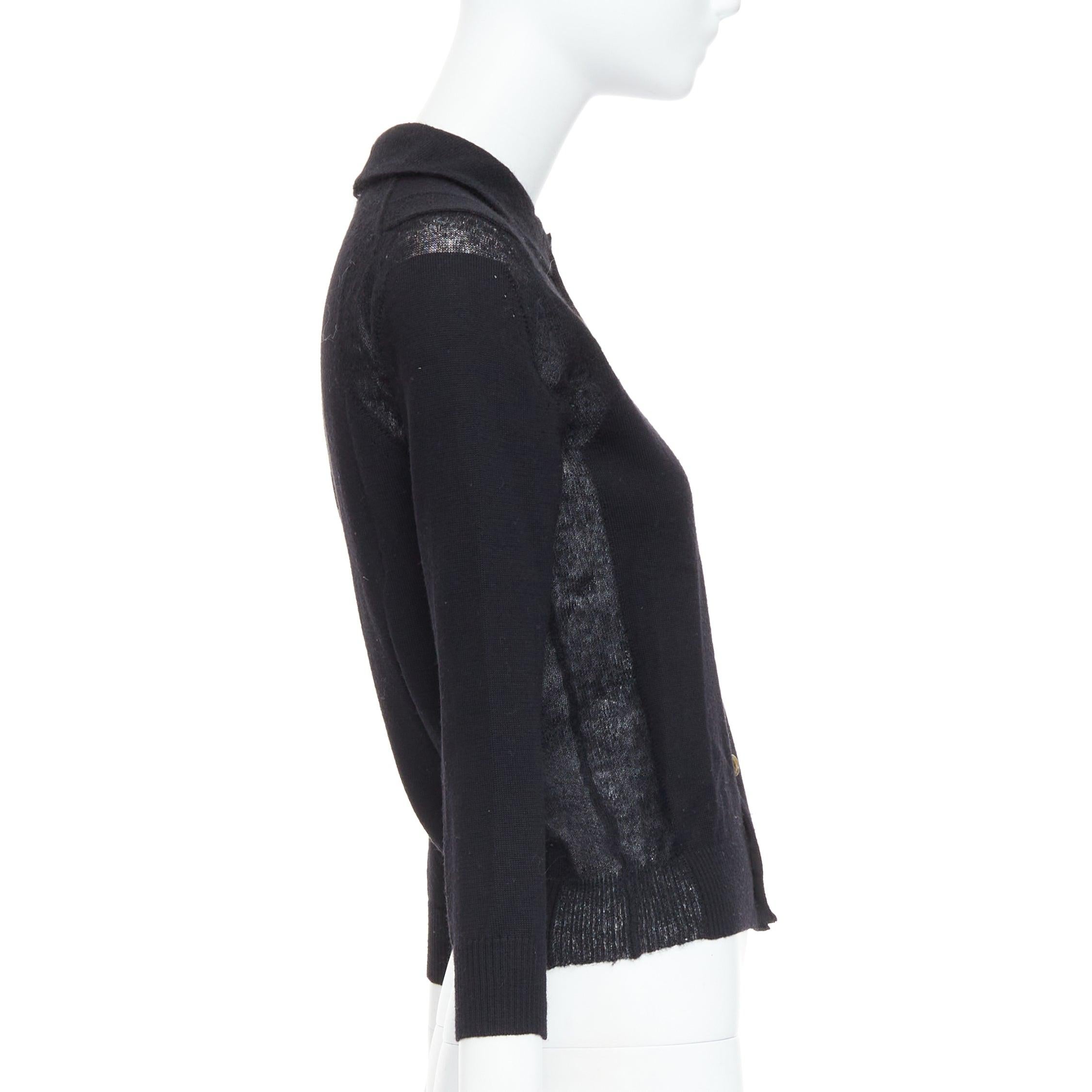 Women's COMME DES GARCONS Tricot black peterpan collar sheer panels cardigan