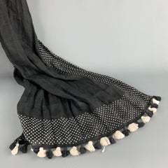 COMME des GARCONS TRICOT Black & White Polka Dot Tassel Trim Linen Shawl