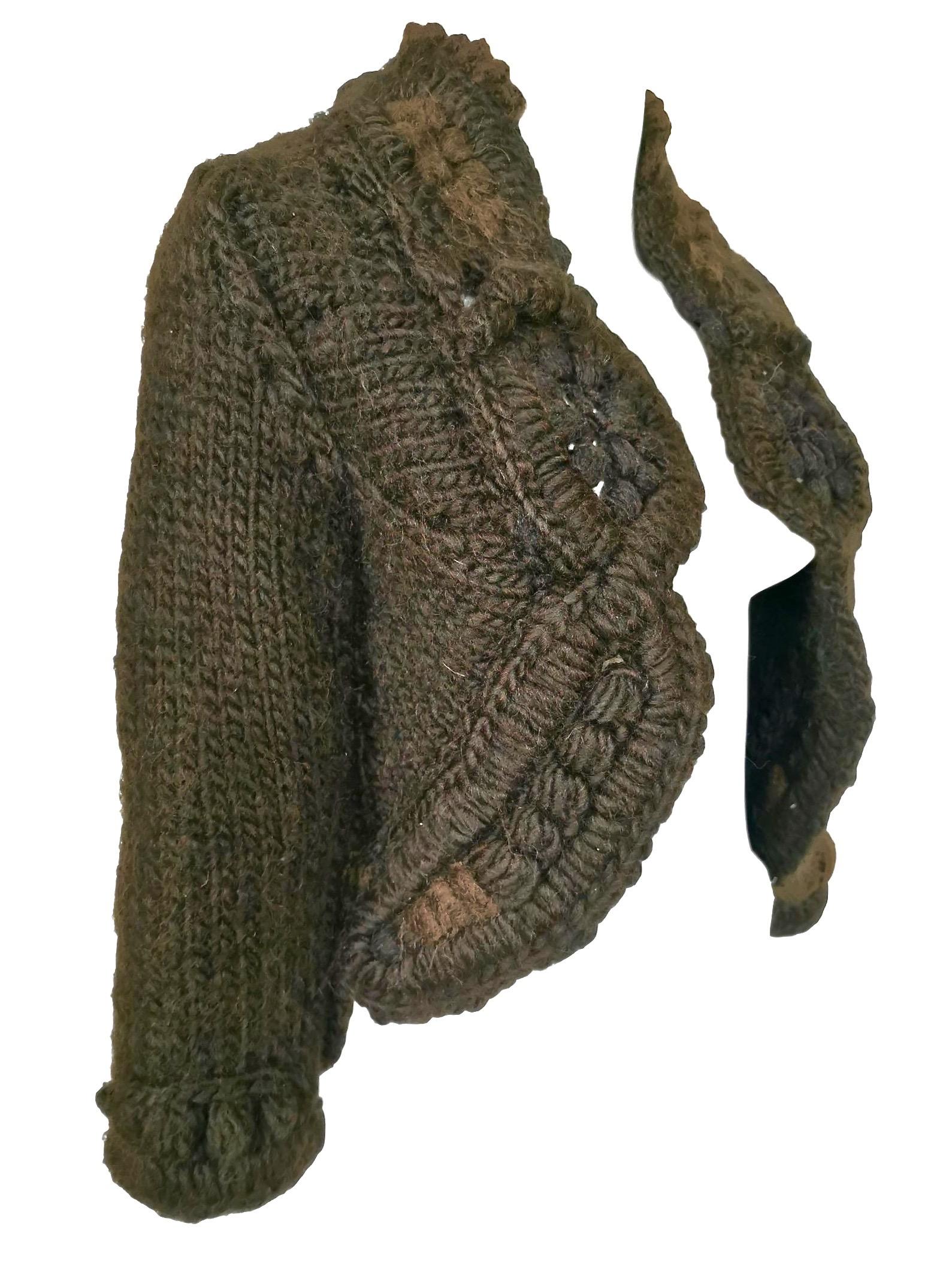 Black Comme des Garcons Tricot Handknit Autumnal Cardigan 2005 For Sale