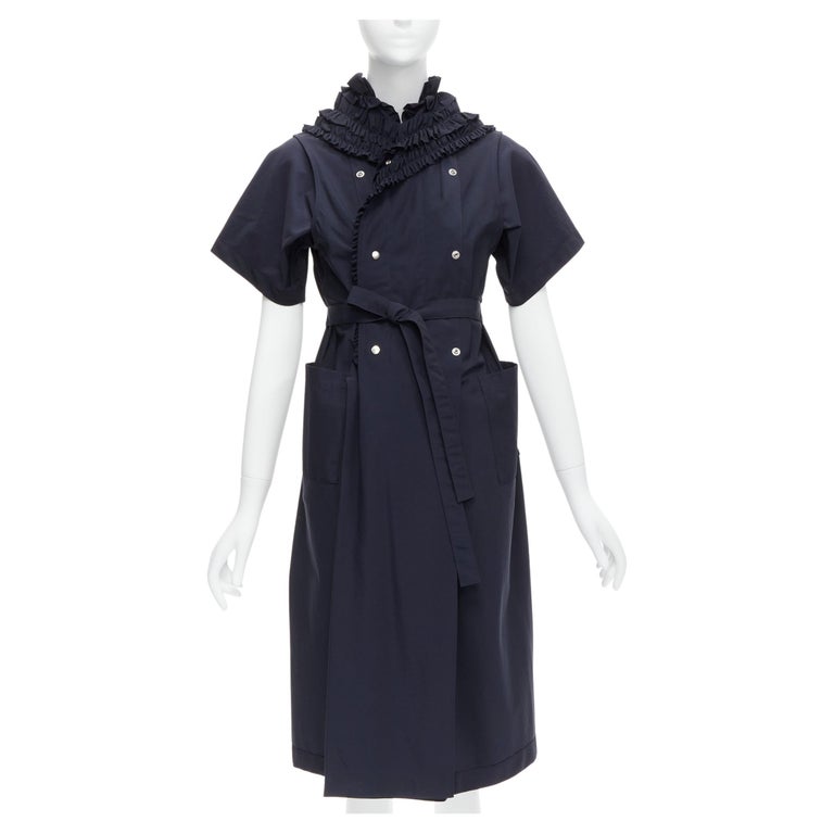 COMME des GARCONS wool Striped Embroidery Medium Stainless collar coat outer GC-C014 Navy S
