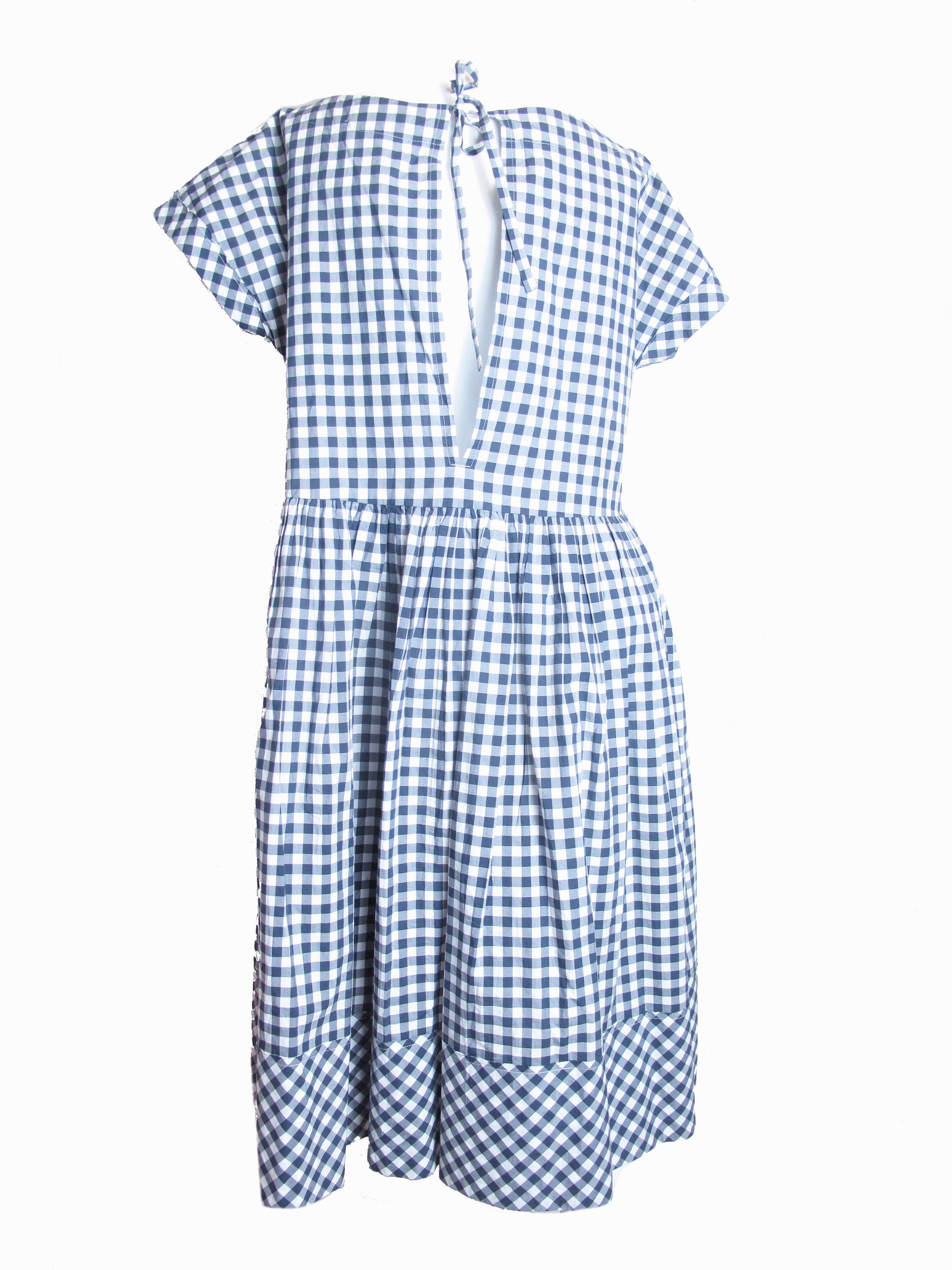 Comme des Garcons Tricot oversized blue and white cotton gingham dress.  Tie at neck at back. circa 2014. Size M