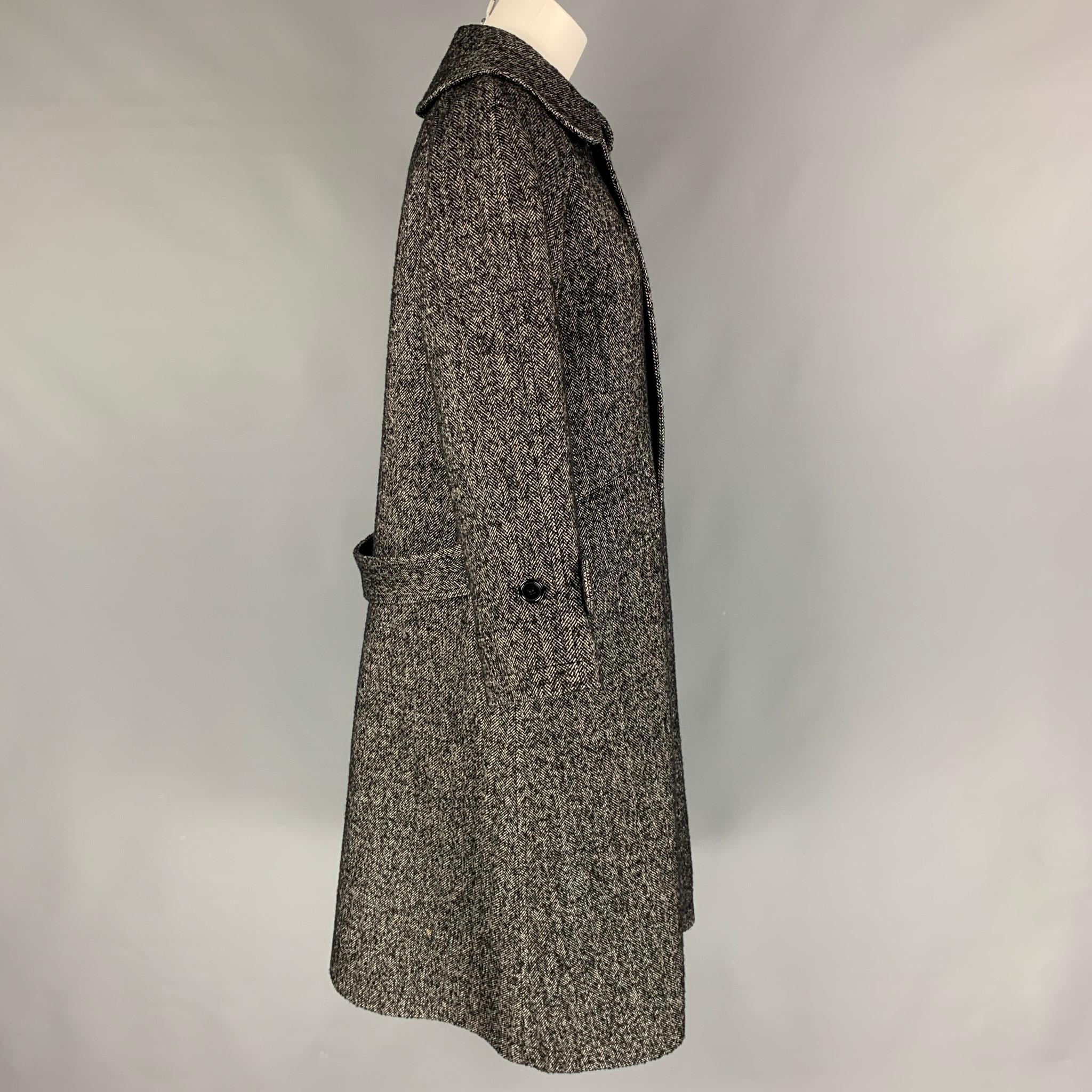 herringbone wool blend envelope collar belted wrap coat