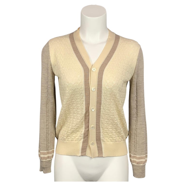 Mew Mew terrasse Tænke COMME des GARCONS TRICOT Size M Taupe and Cream Textured Knit Cardigan For  Sale at 1stDibs