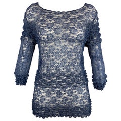 COMME des GARCONS TRICOT Size S Blue Textured Pleated Lace Blouse