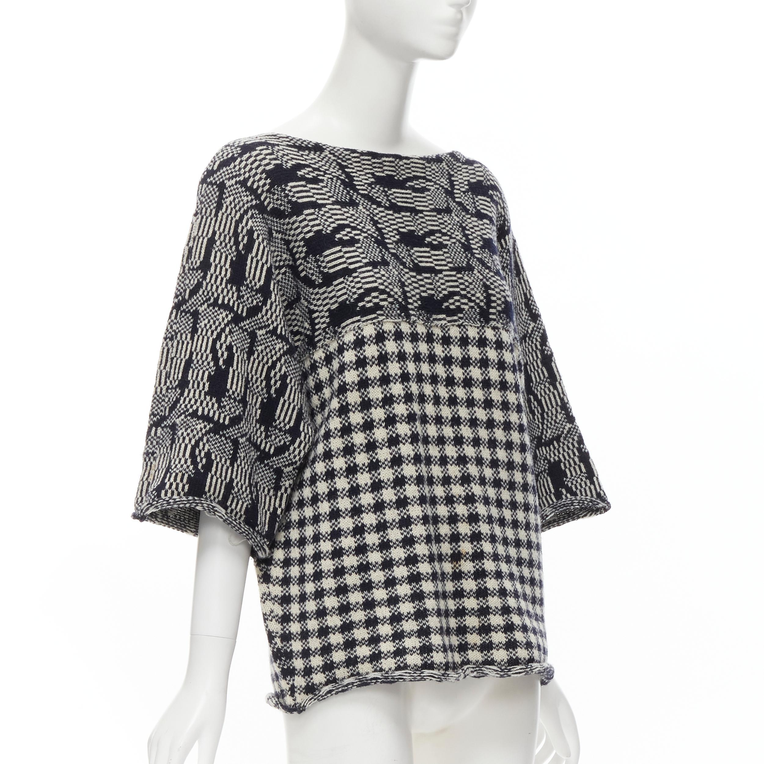 Gray COMME DES GARCONS Tricot Vintage 1980s grey intarsia checker sweater M For Sale