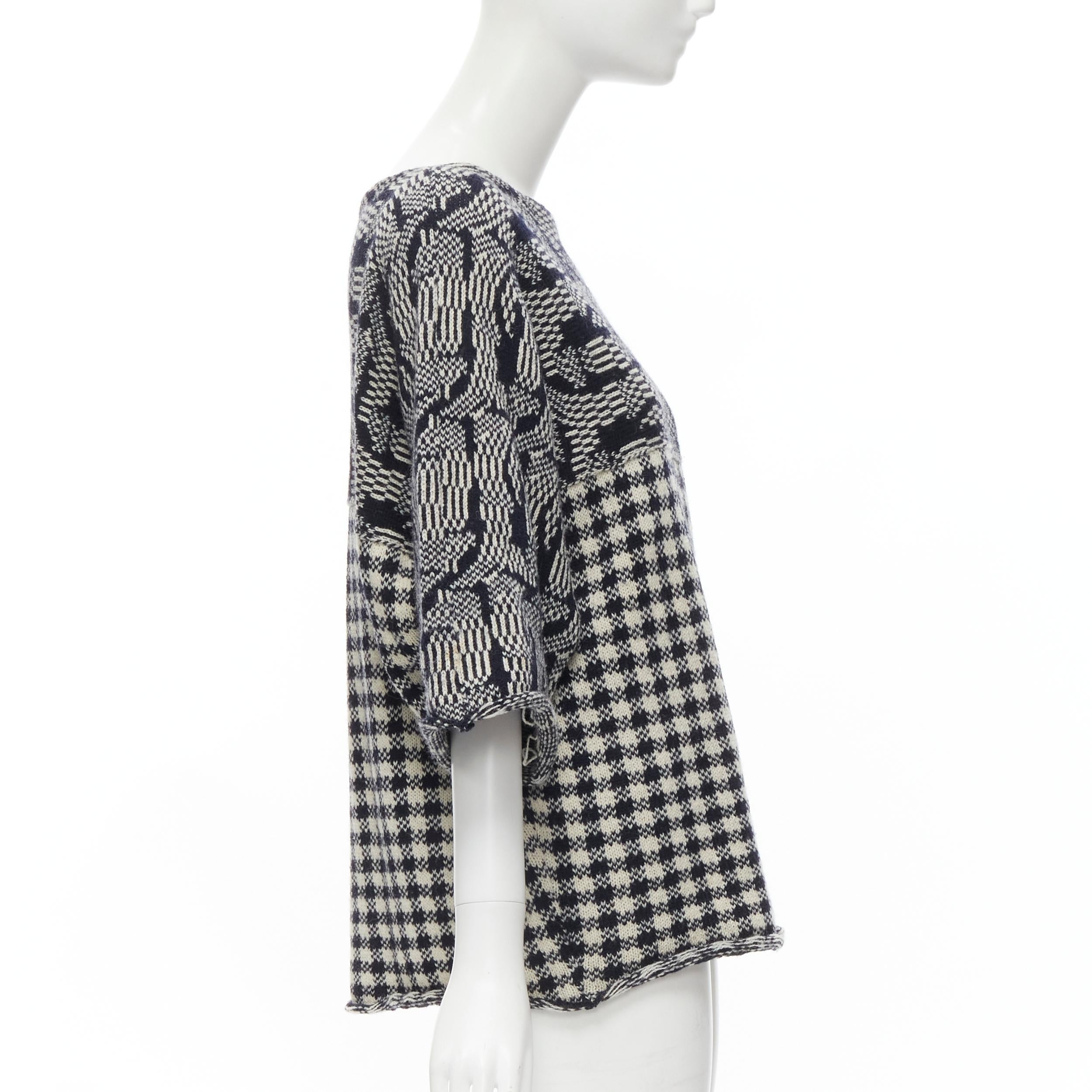COMME DES GARCONS Tricot Vintage 1980s grey intarsia checker sweater M In Excellent Condition For Sale In Hong Kong, NT