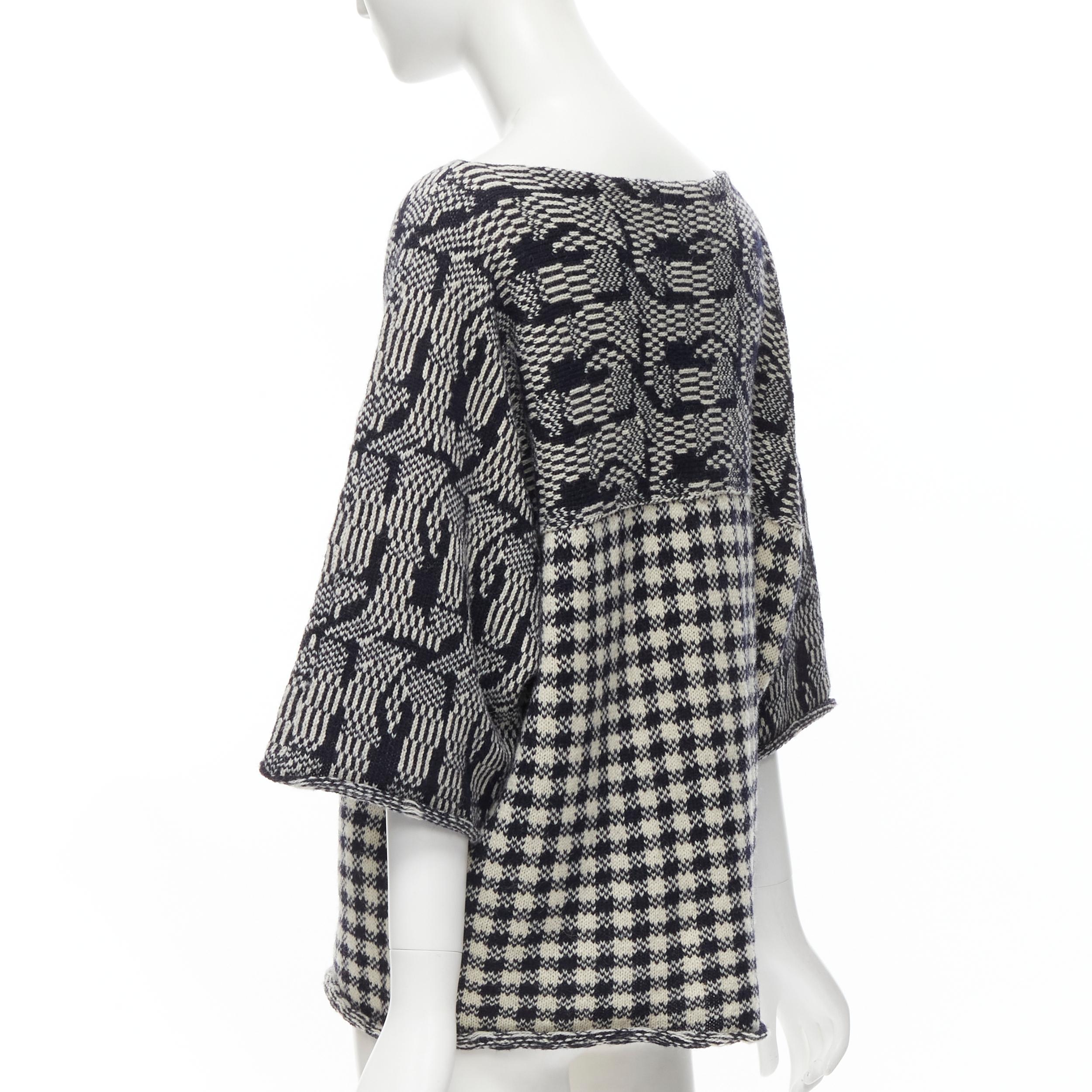 COMME DES GARCONS Tricot Vintage 1980s grey intarsia checker sweater M For Sale 1