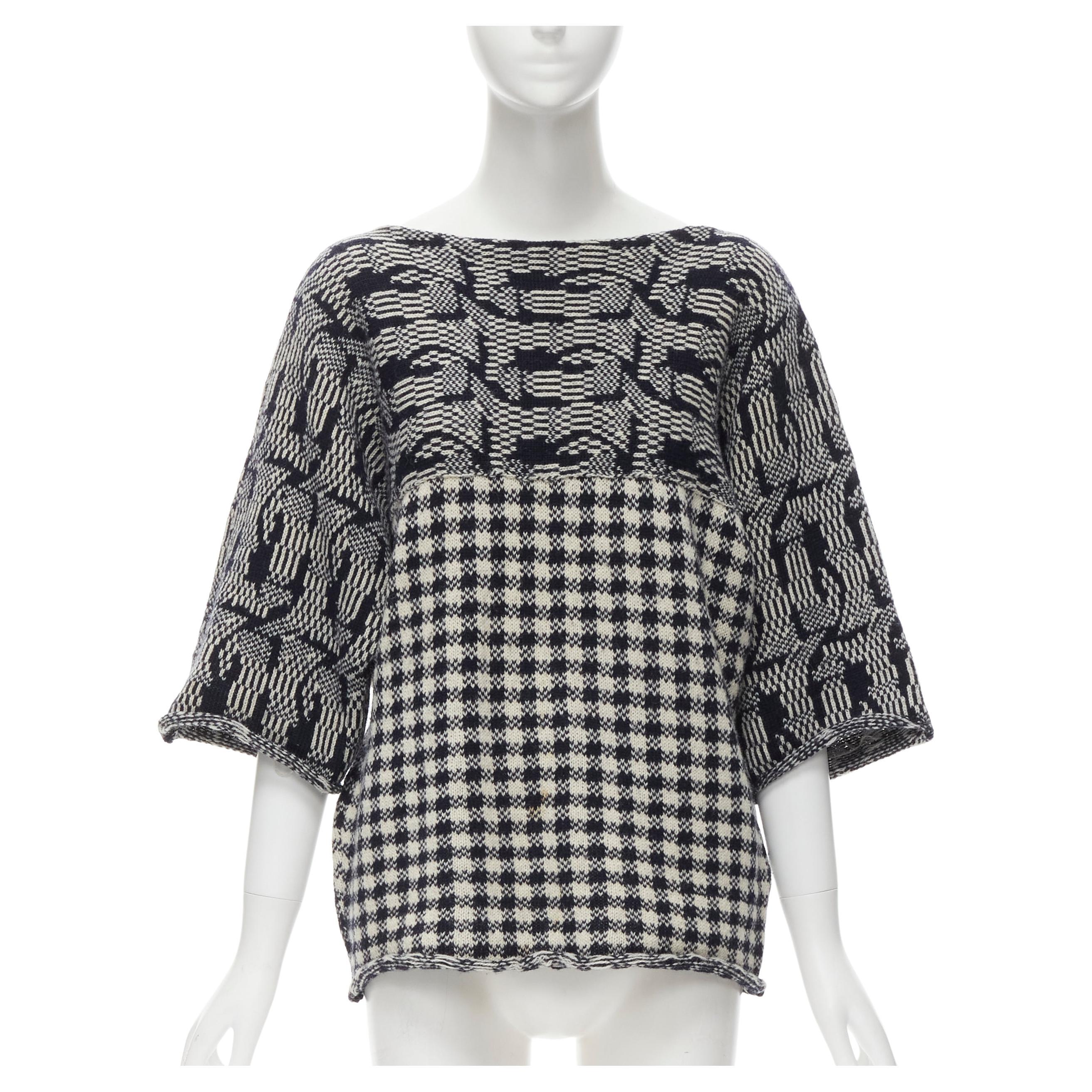 COMME DES GARCONS Tricot Vintage 1980s grey intarsia checker sweater M For Sale