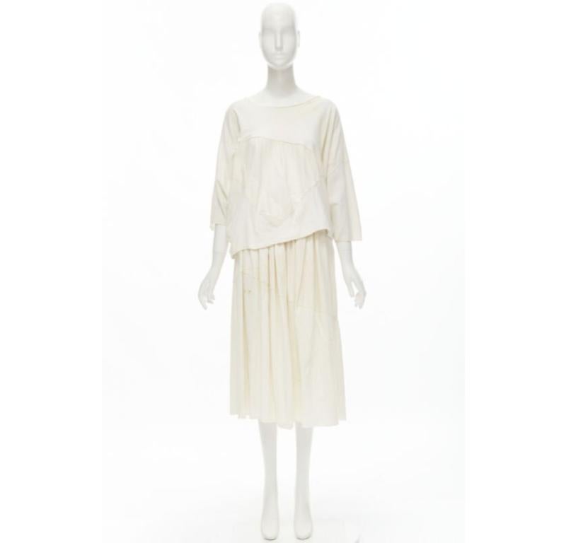COMME DES GARCONS TRICOT Vintage raw cotton patchwork trapeze top midi skirt For Sale 6