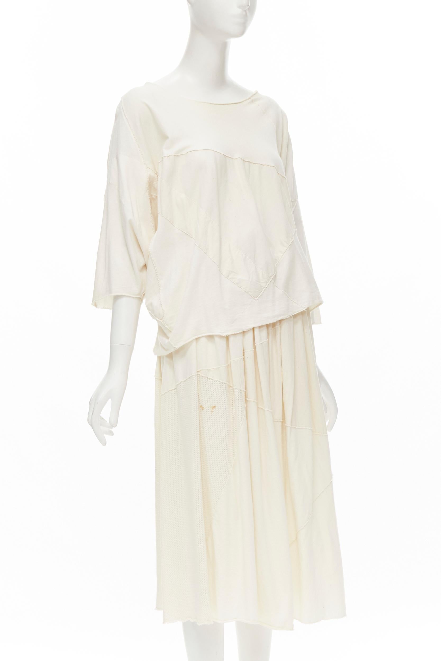 Beige COMME DES GARCONS TRICOT Vintage raw cotton patchwork trapeze top midi skirt For Sale
