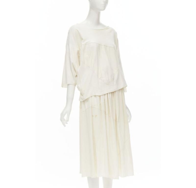 Beige COMME DES GARCONS TRICOT Vintage raw cotton patchwork trapeze top midi skirt For Sale