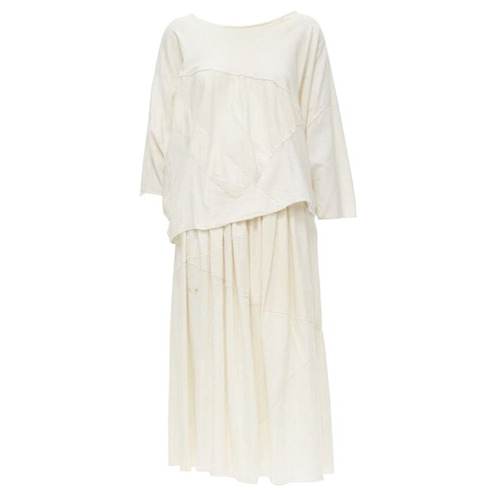 Pre-owned Comme Des Garçons Comme Des Garcons Tricot Vintage Raw Cotton Patchwork Trapeze Top Midi Skirt In Sand