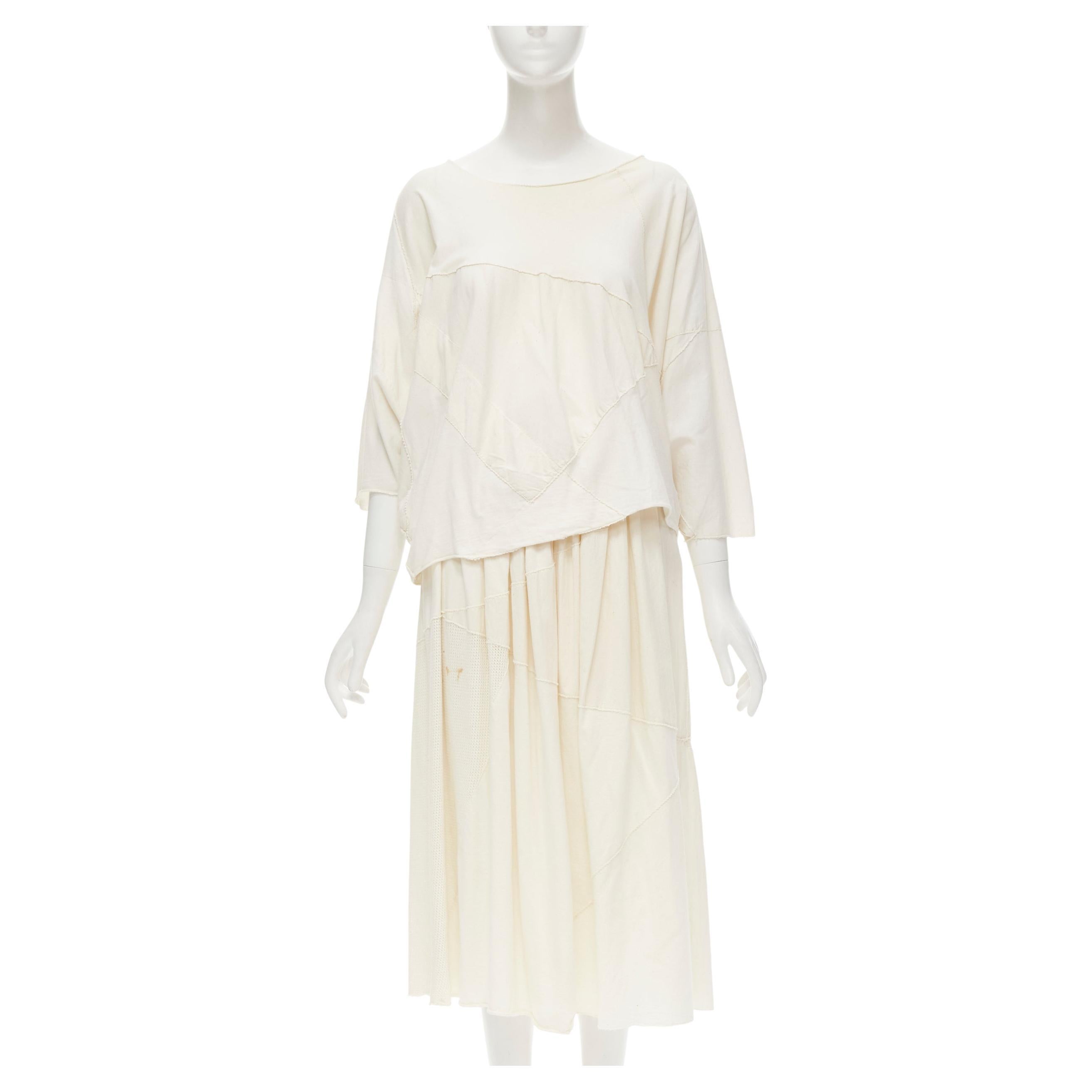 COMME DES GARCONS TRICOT Vintage raw cotton patchwork trapeze top midi skirt For Sale