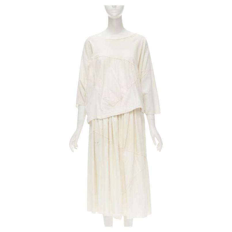 COMME DES GARCONS TRICOT Vintage raw cotton patchwork trapeze top midi skirt For Sale
