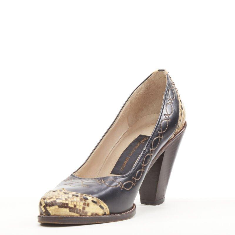 COMME DES GARCONS Vintage 1970s black leather western cuban heel JP24 EU36.5 In Good Condition For Sale In Hong Kong, NT