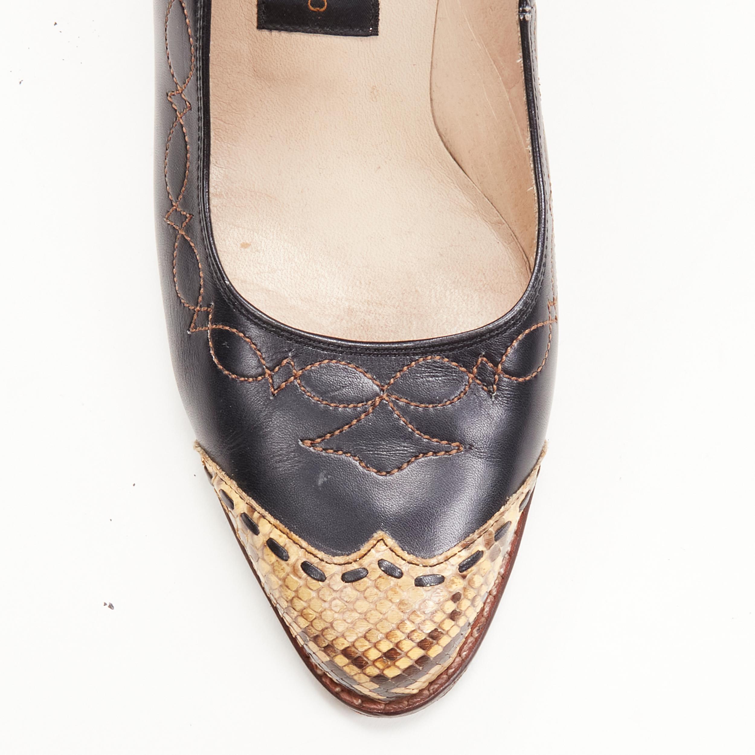 COMME DES GARCONS Vintage 1970s black leather western cuban heel JP24 EU36.5 For Sale 1