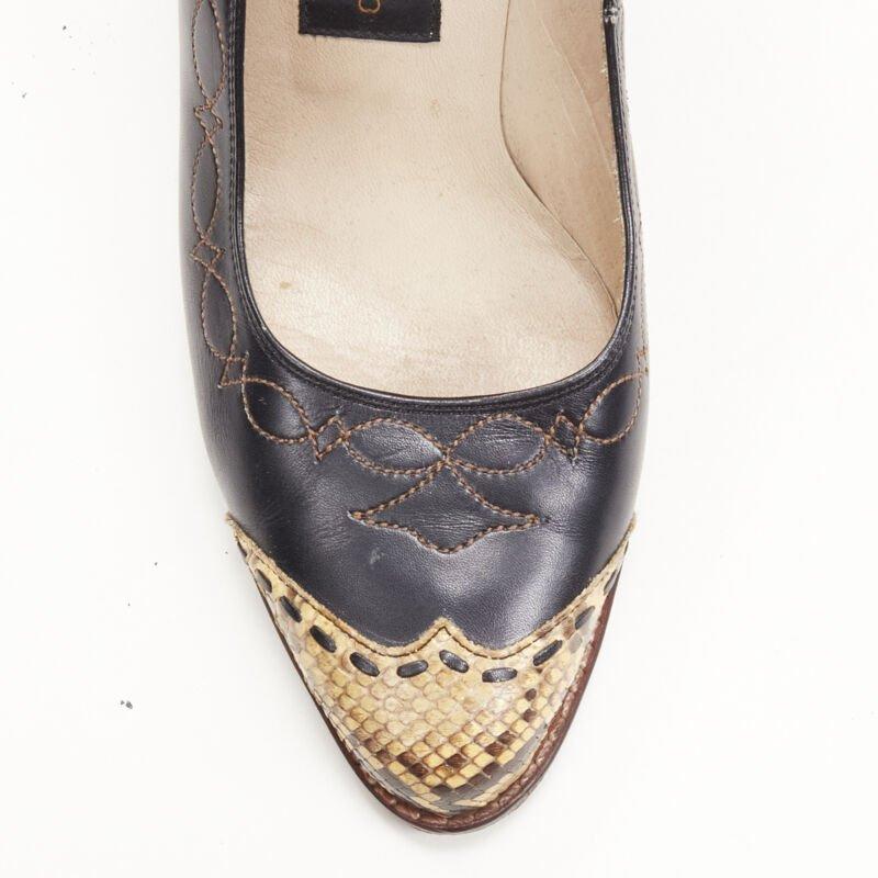 COMME DES GARCONS Vintage 1970s black leather western cuban heel JP24 EU36.5 For Sale 1
