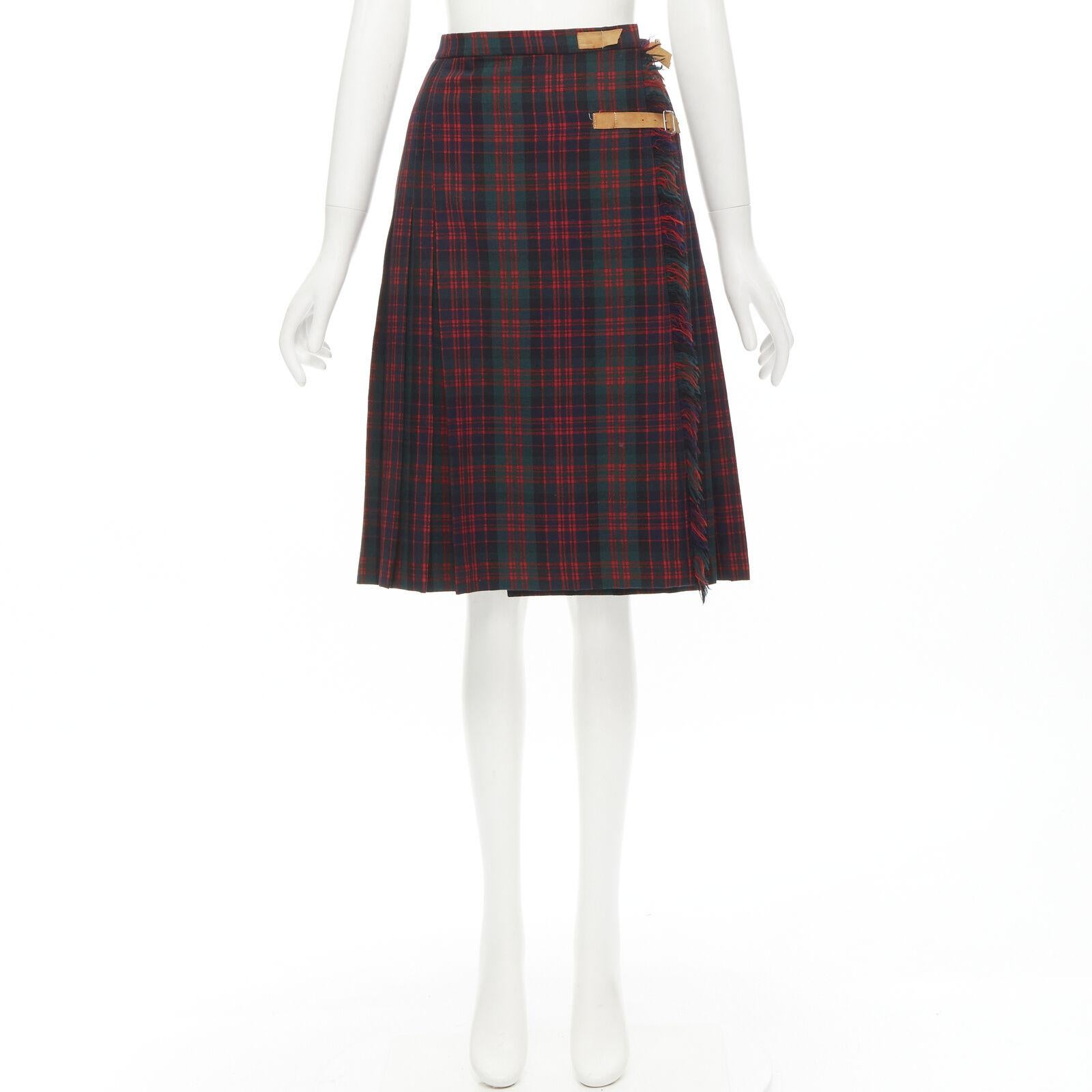 COMME DES GARCONS Vintage 1970's Punk red plaid leather buckles punk kilt skirt 6