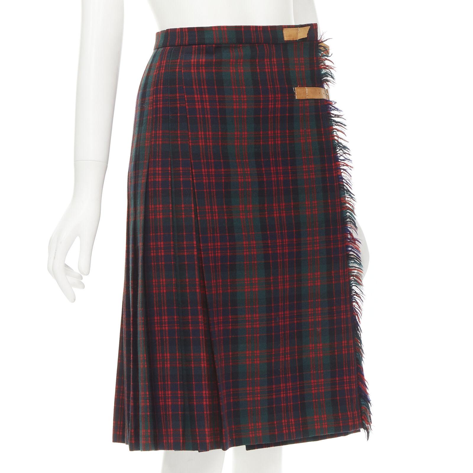 COMME DES GARCONS Vintage 1970's Punk red plaid leather buckles punk kilt skirt In Fair Condition In Hong Kong, NT