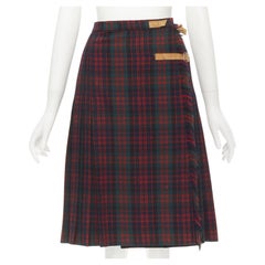 COMME DES GARCONS Vintage 1970's Punk red plaid leather buckles punk kilt skirt