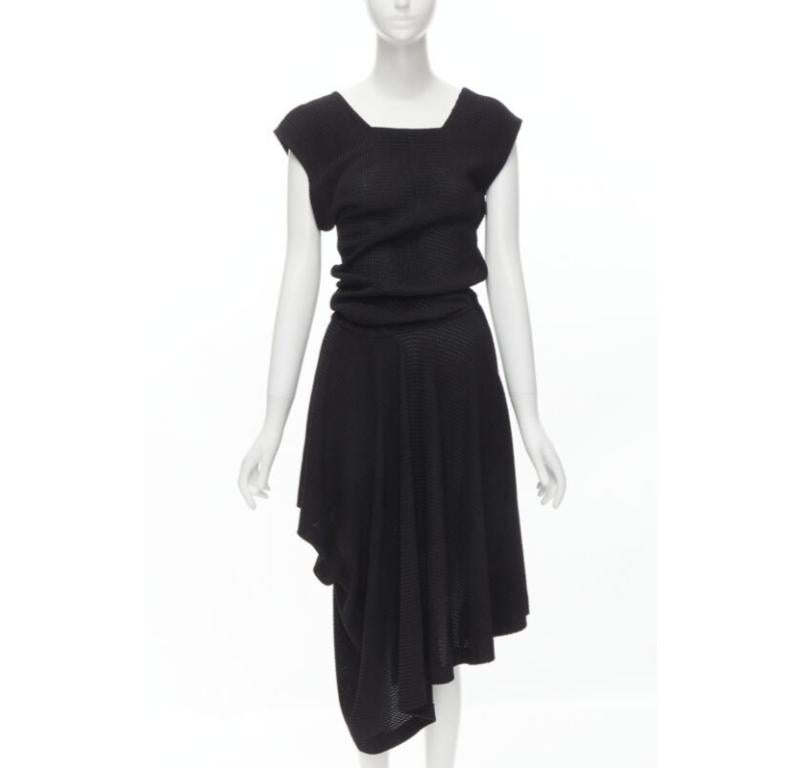 Black COMME DES GARCONS Vintage 1980s acetate knit angular draped handkerchief dress M For Sale