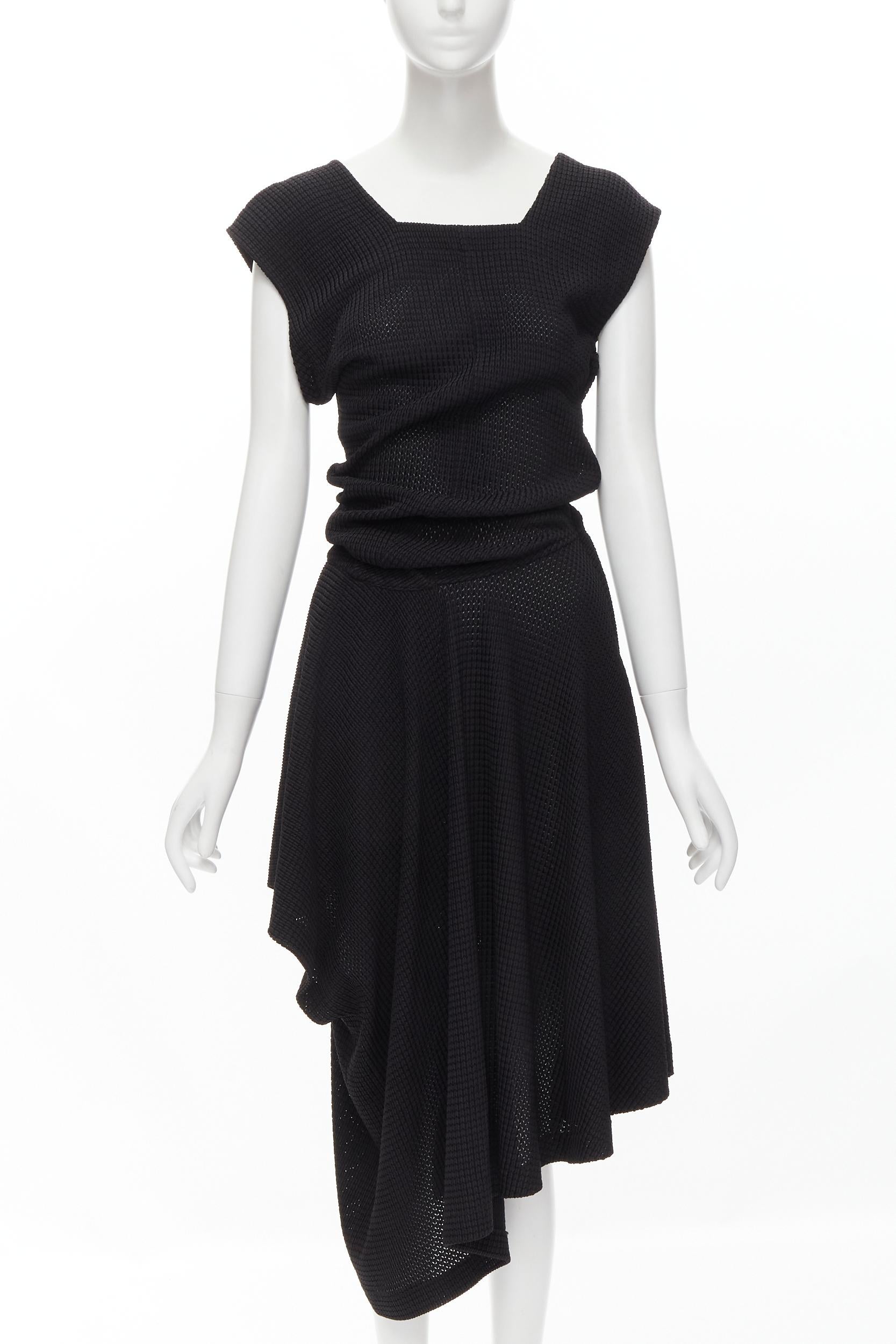 Black COMME DES GARCONS Vintage 1980s acetate nylon draped handkerchief dress M For Sale