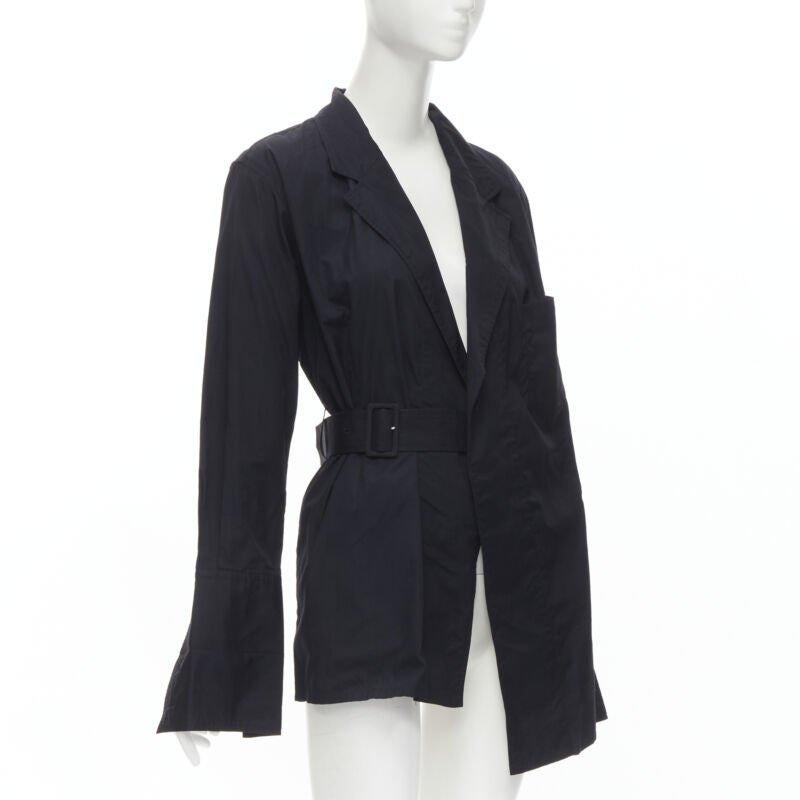 Black COMME DES GARCONS Vintage 1980s black asymmetric belted deconstructed blazer  M For Sale