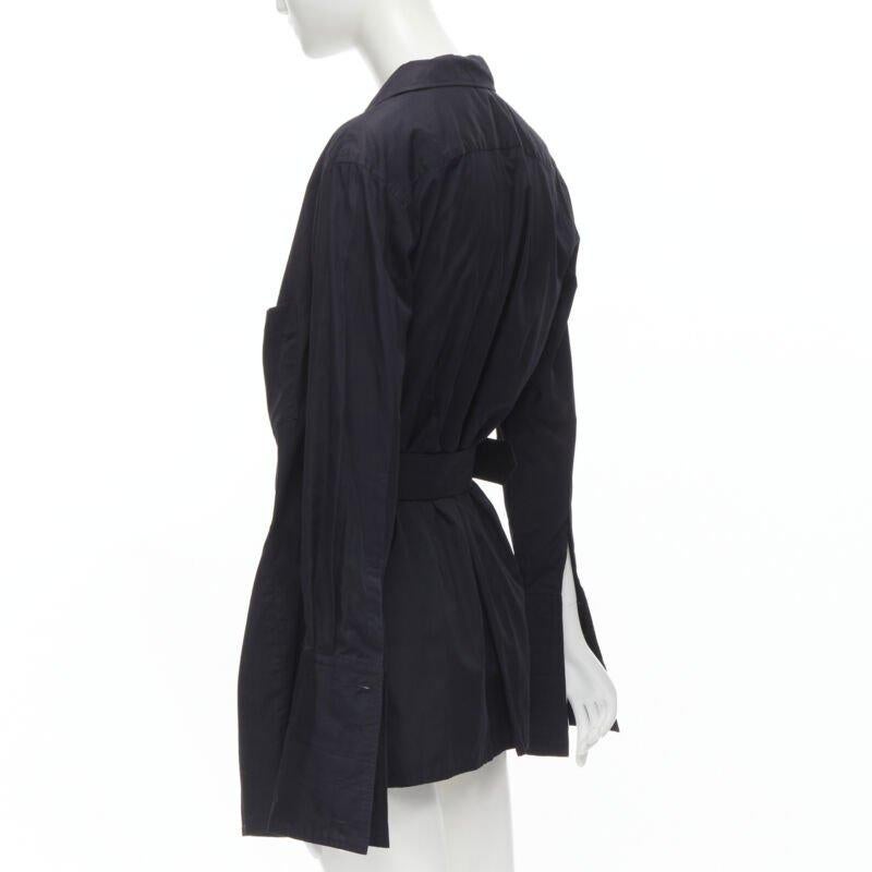 COMME DES GARCONS Vintage 1980s black asymmetric belted deconstructed blazer  M For Sale 1