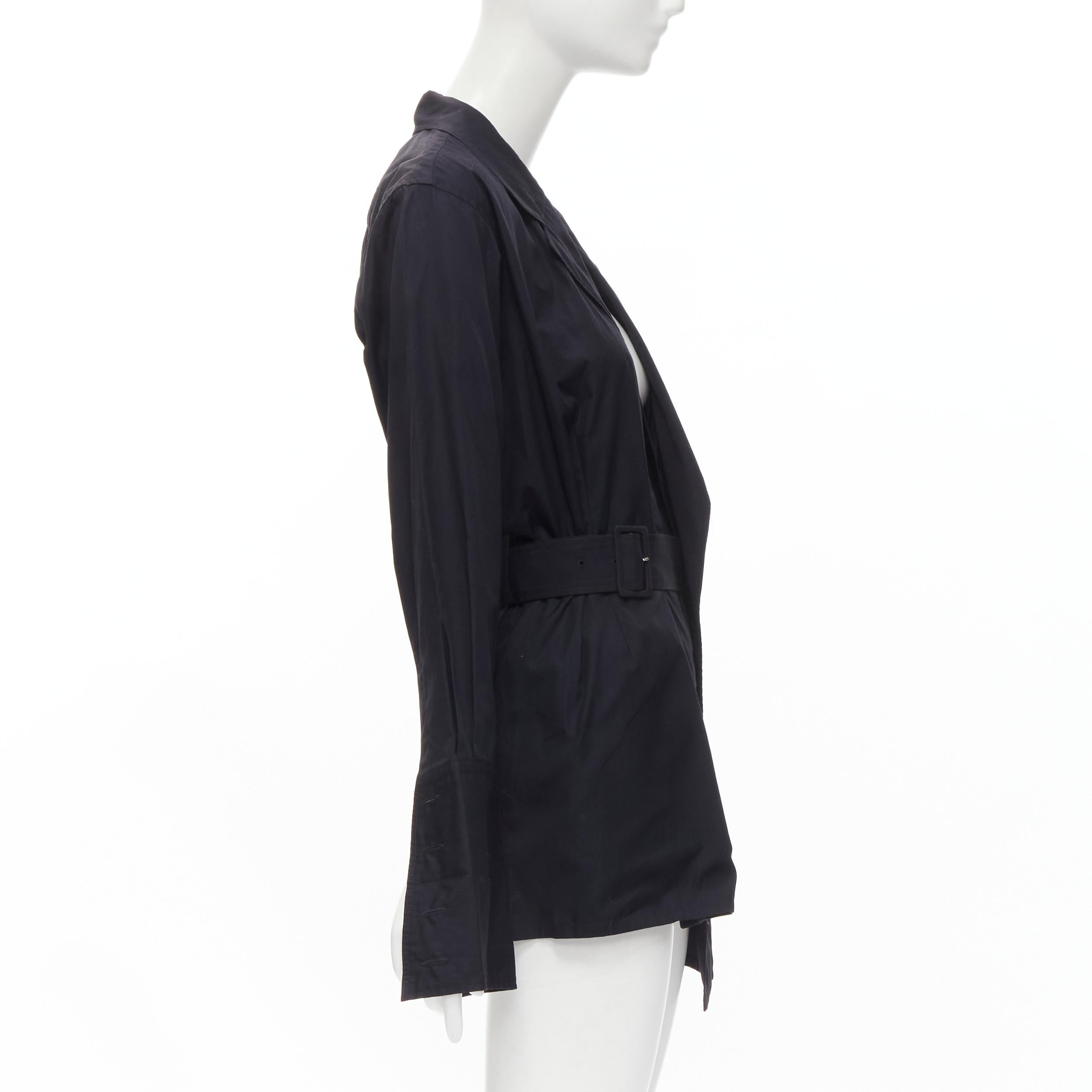 COMME DES GARCONS Vintage 1980s black cotton belted deconstructed blazer  M In Excellent Condition For Sale In Hong Kong, NT