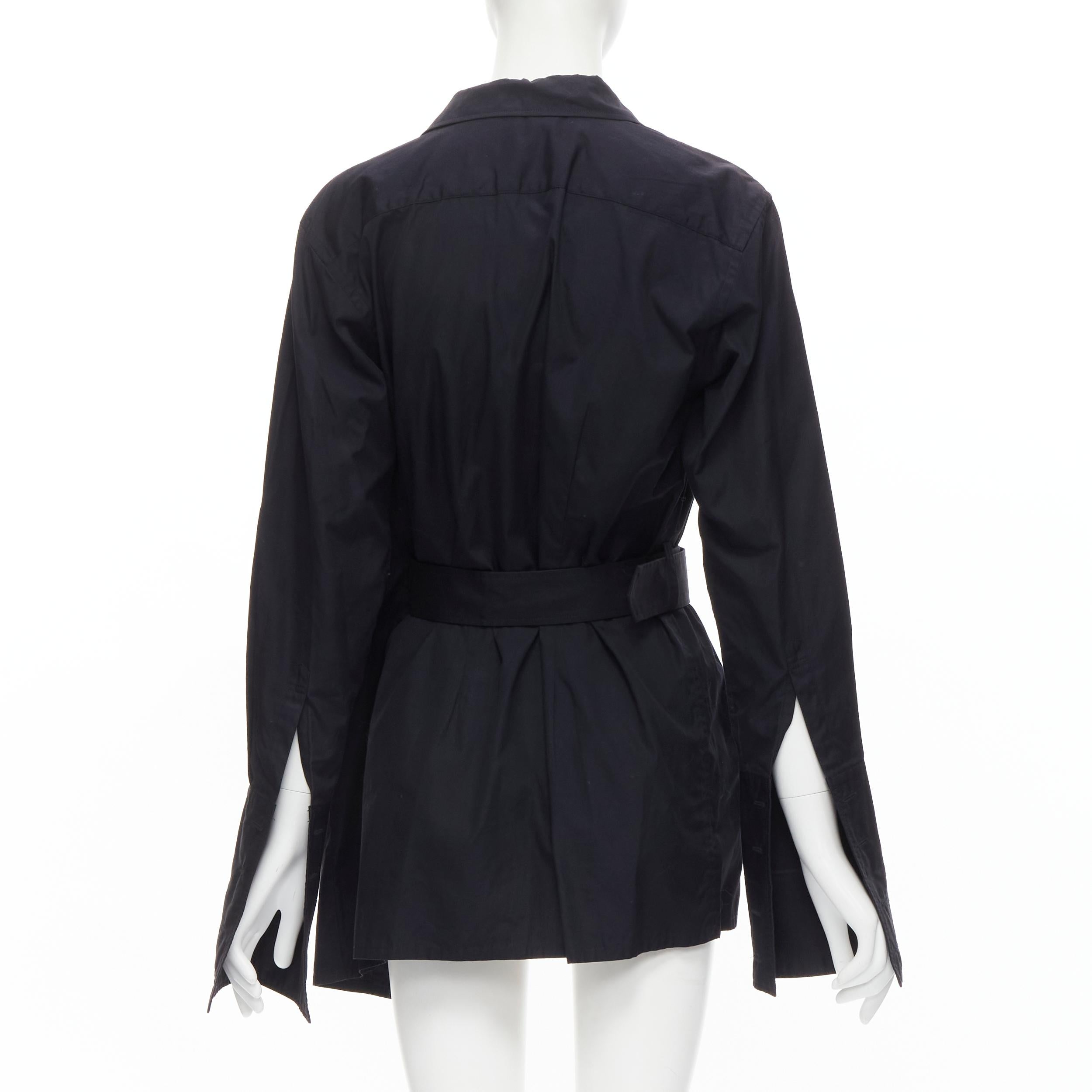 Women's COMME DES GARCONS Vintage 1980s black cotton belted deconstructed blazer  M For Sale
