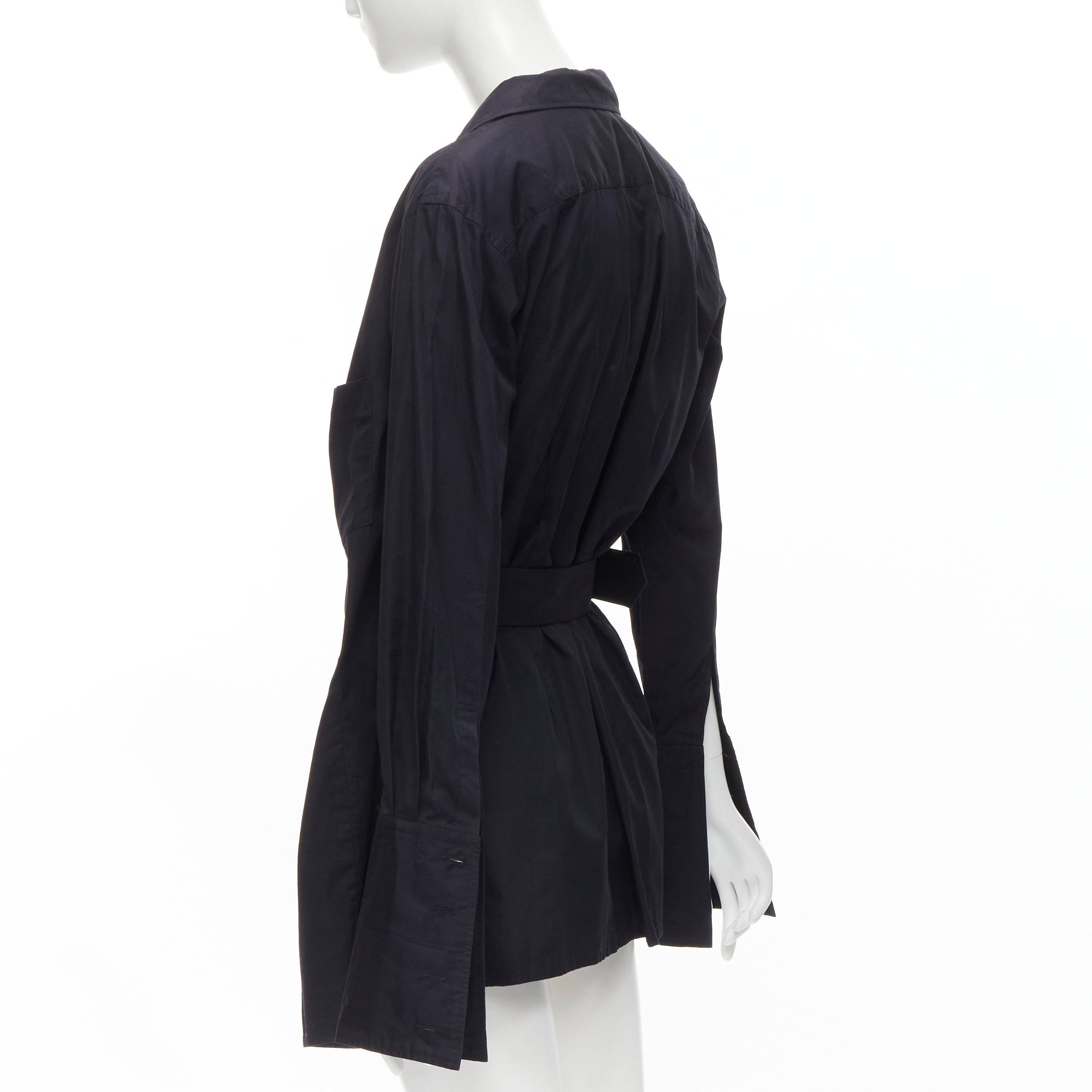 COMME DES GARCONS Vintage 1980s black cotton belted deconstructed blazer  M For Sale 1