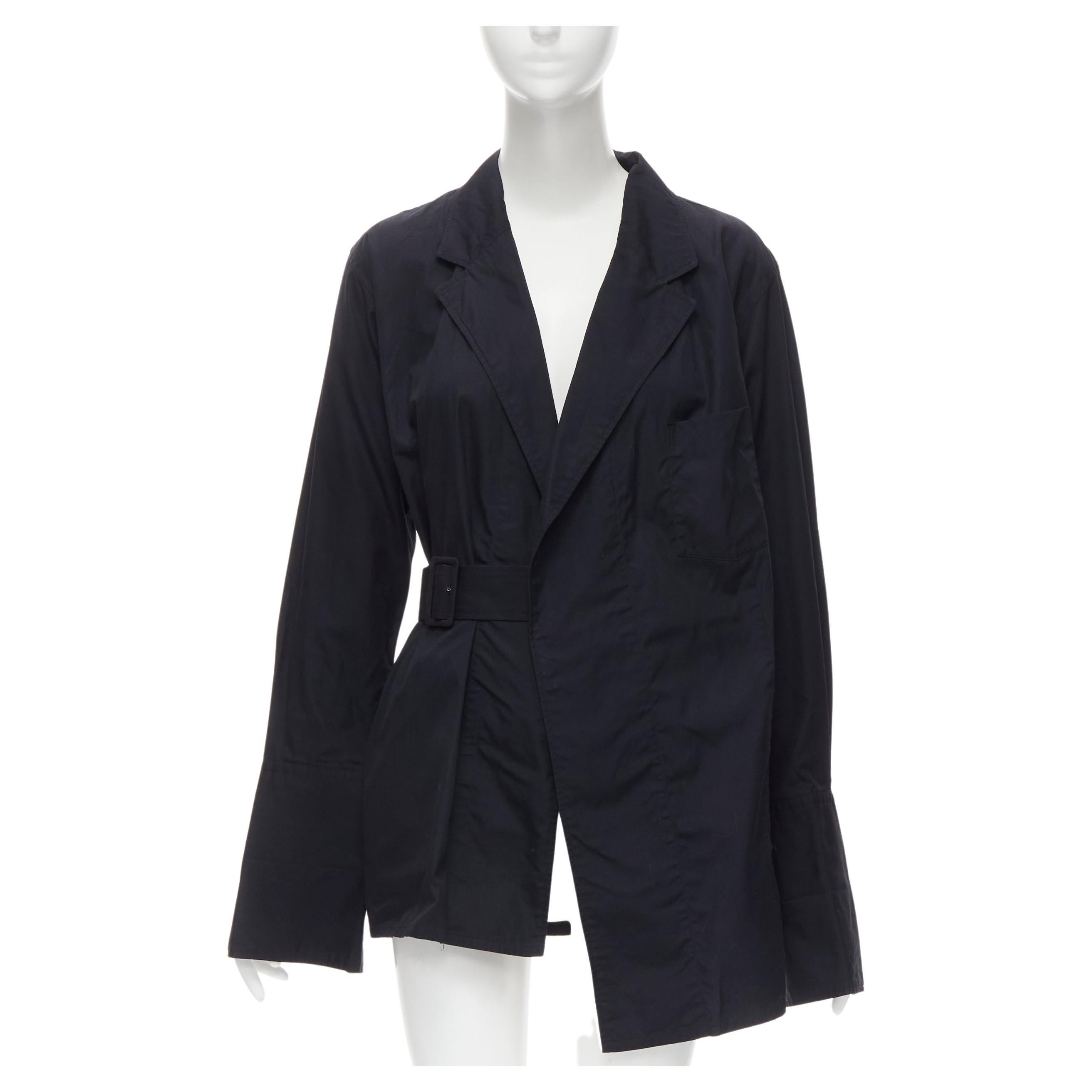 COMME DES GARCONS Vintage 1980s black cotton belted deconstructed blazer  M For Sale