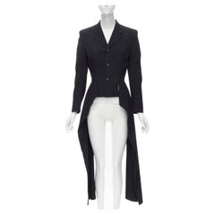 COMME DES GARCONS Vintage 1980's black cotton draped hem light blazer jacket M
