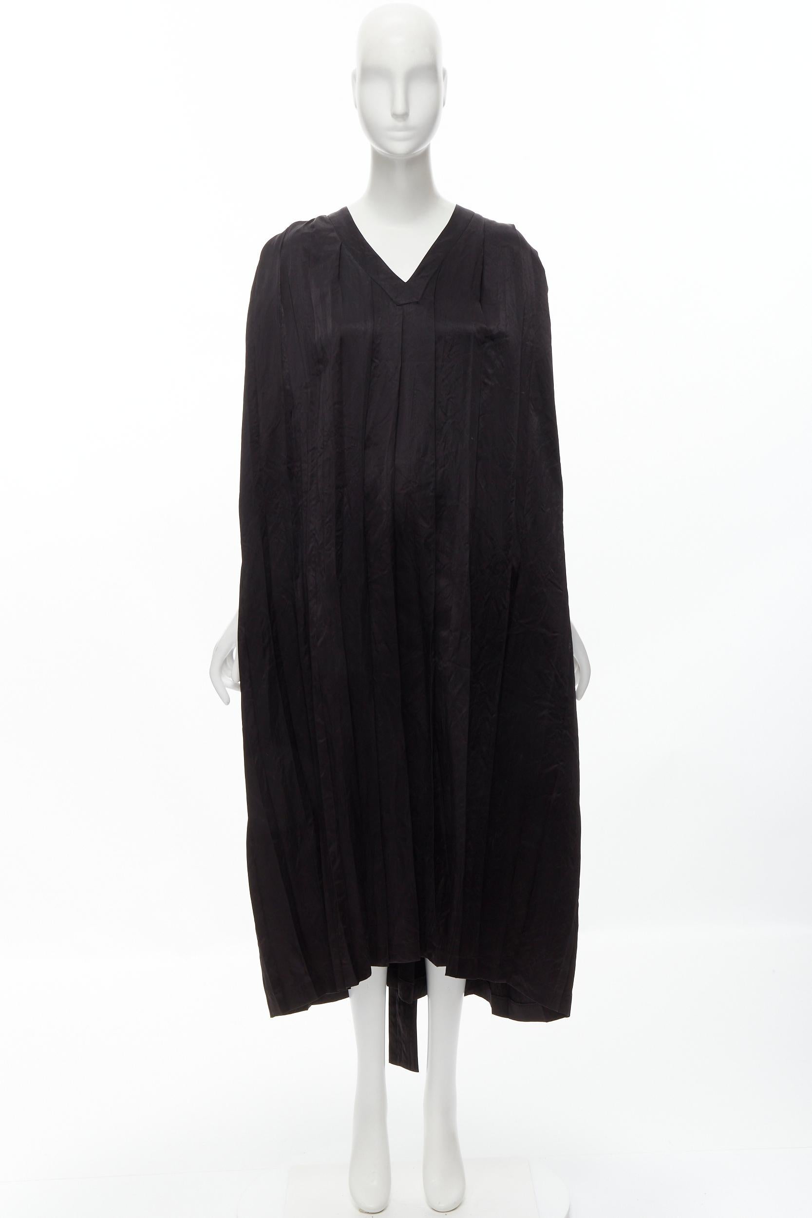 COMME DES GARCONS Vintage 1980s black triacetate V-neck oversized belted dress For Sale 6