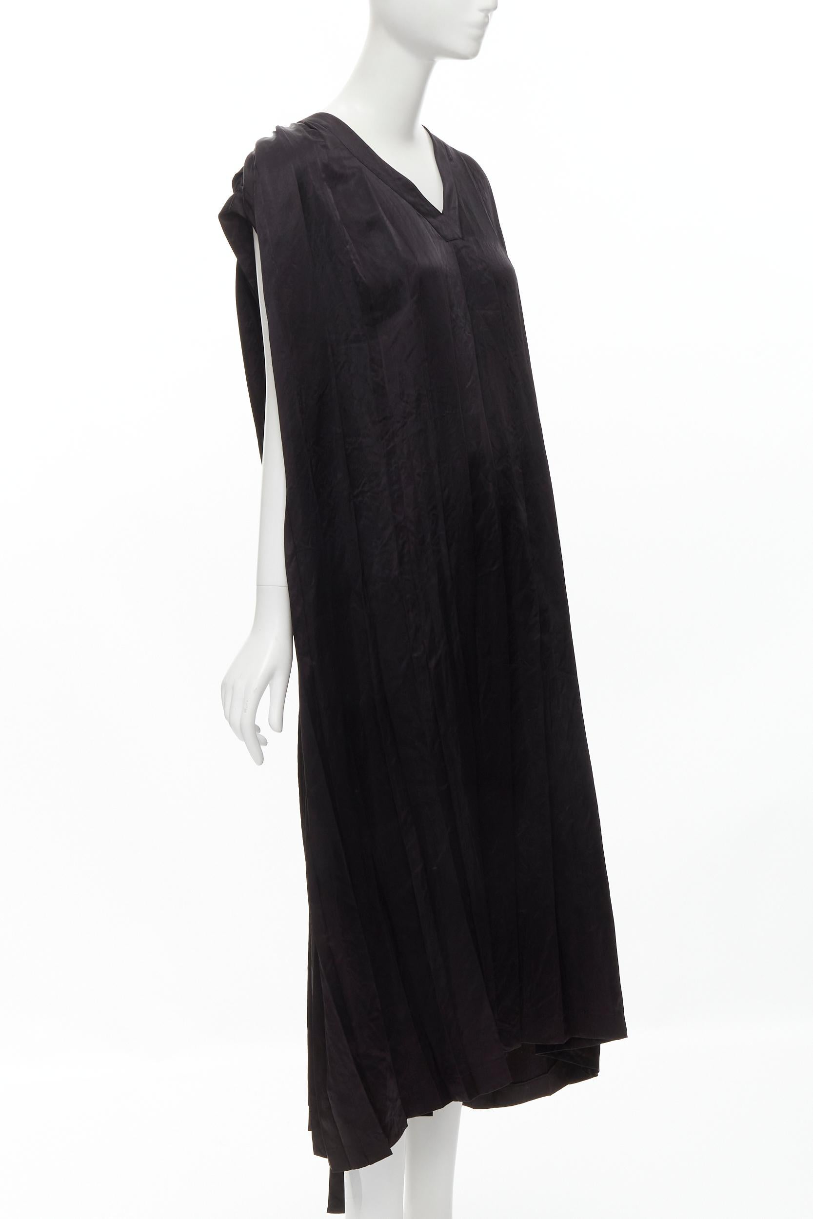 Black COMME DES GARCONS Vintage 1980s black triacetate V-neck oversized belted dress For Sale