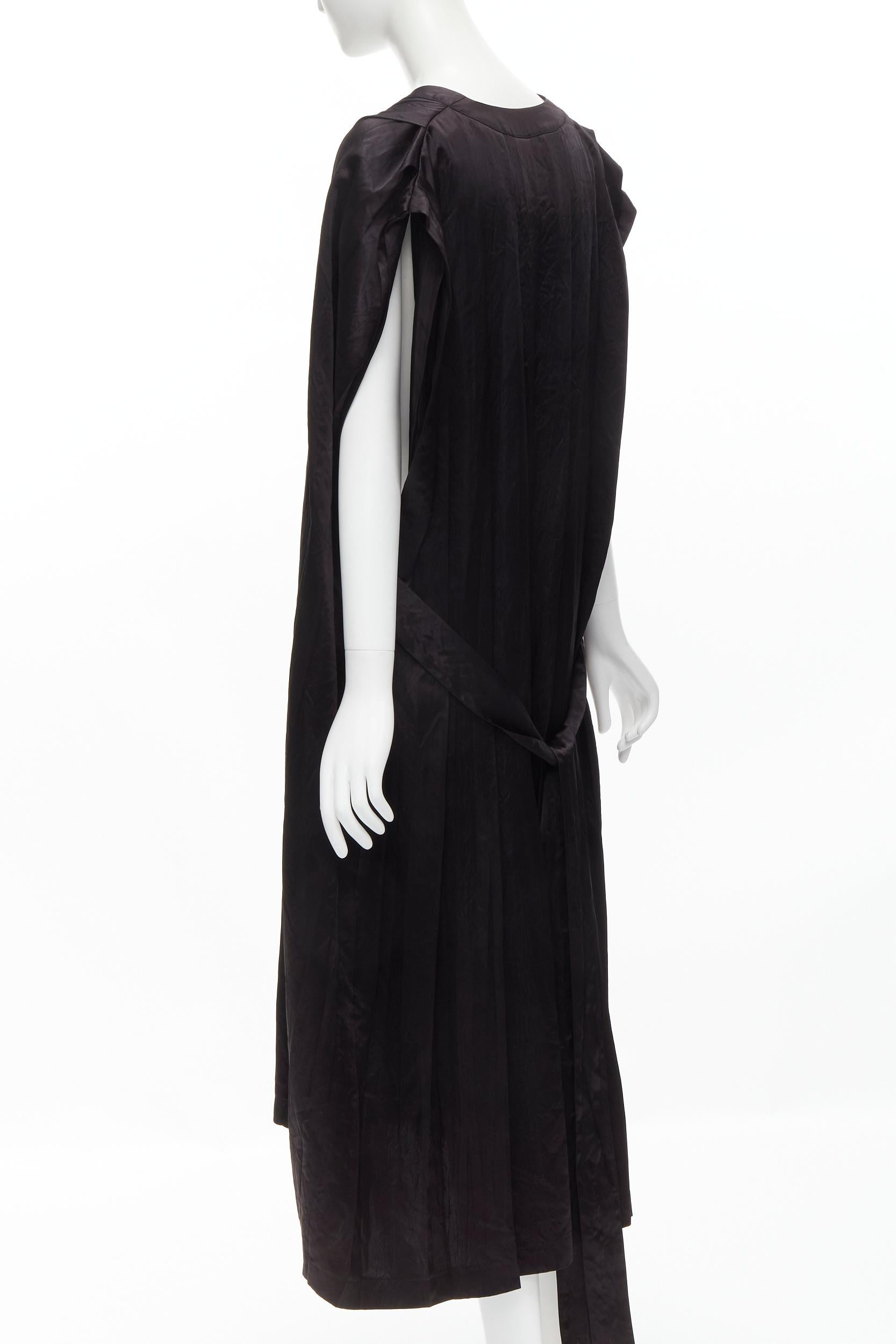 COMME DES GARCONS Vintage 1980s black triacetate V-neck oversized belted dress For Sale 1