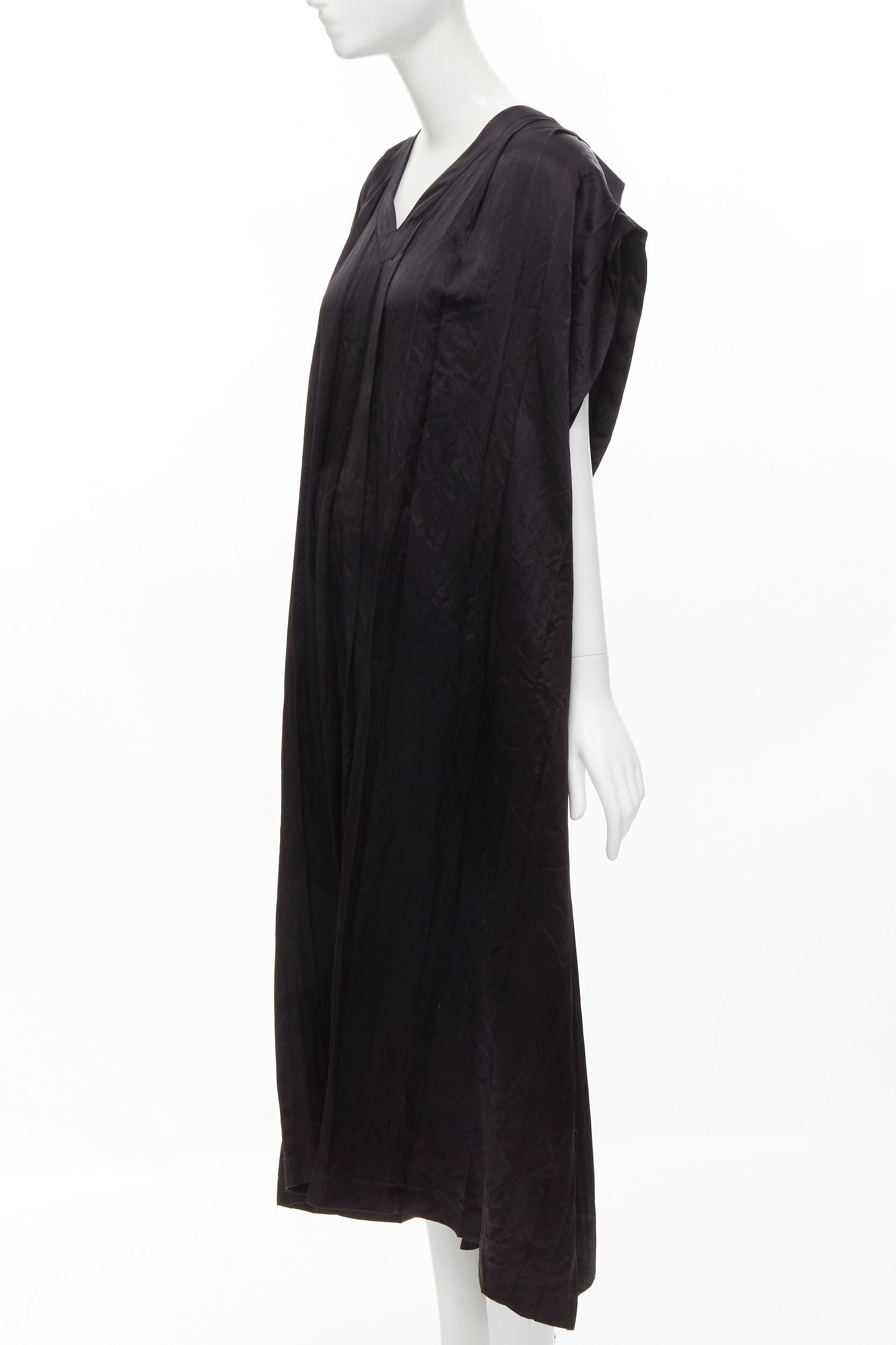 COMME DES GARCONS Vintage 1980s black triacetate V-neck oversized belted dress For Sale 2