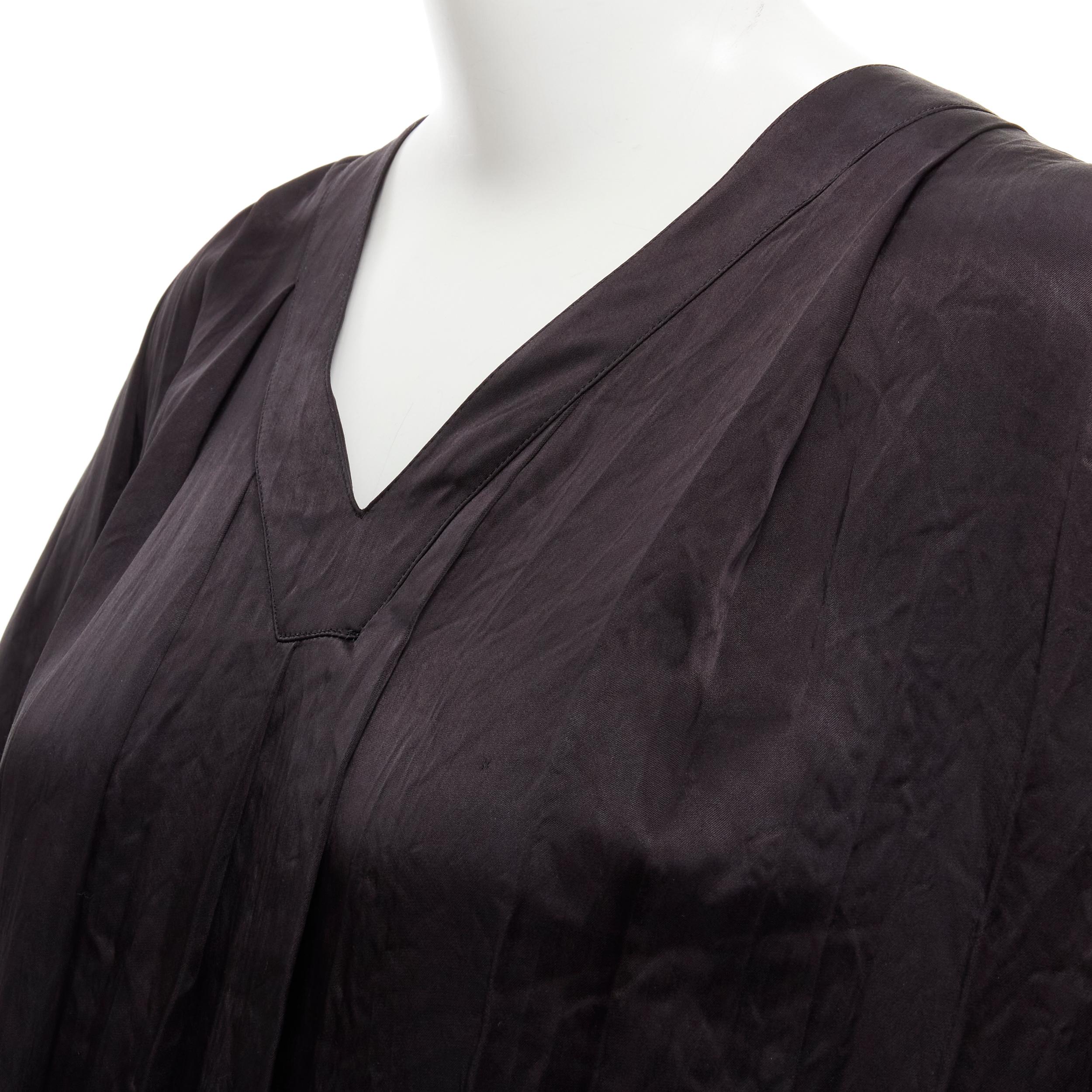 COMME DES GARCONS Vintage 1980s black triacetate V-neck oversized belted dress For Sale 3
