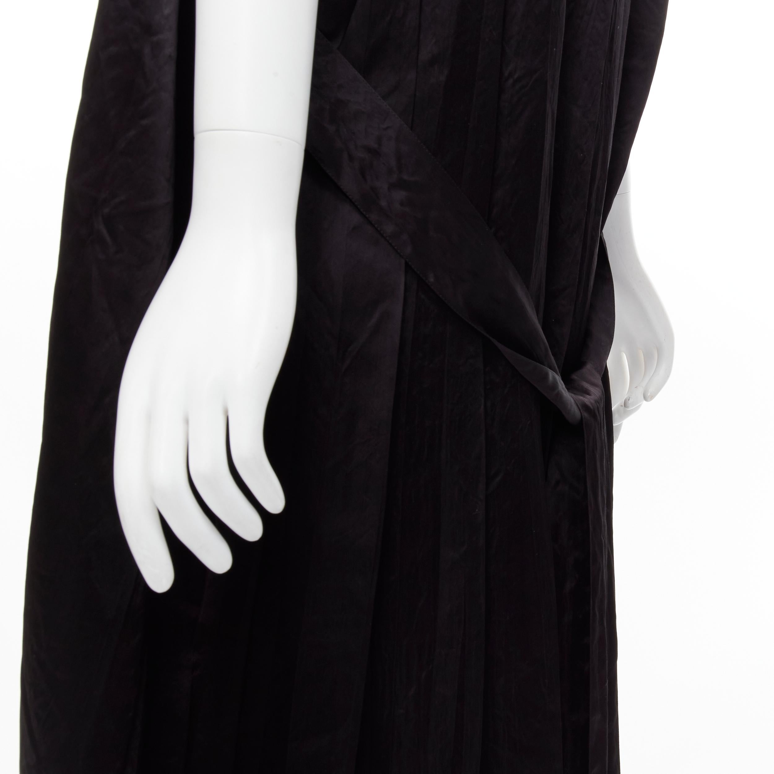 COMME DES GARCONS Vintage 1980s black triacetate V-neck oversized belted dress For Sale 4