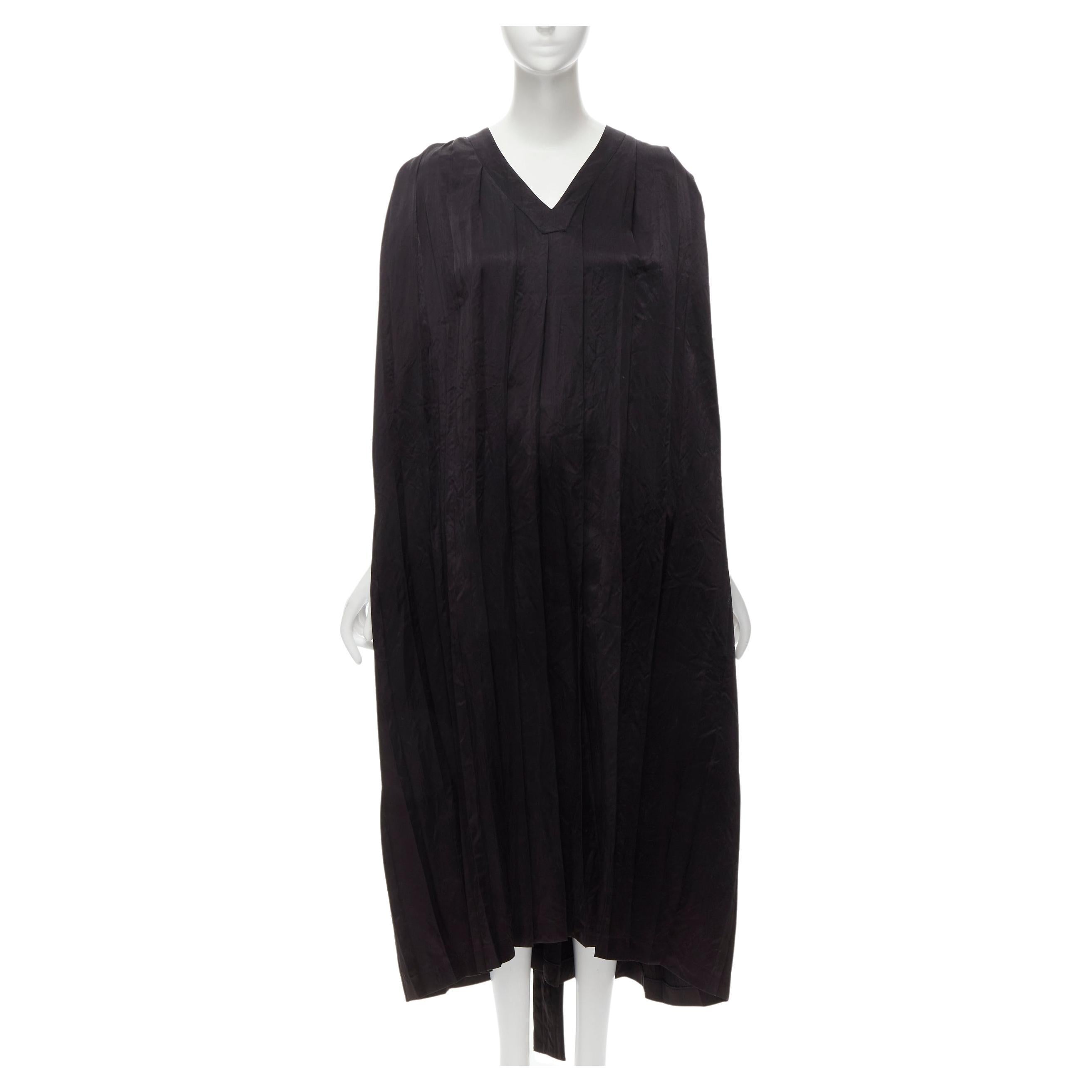 COMME DES GARCONS Vintage 1980s black triacetate V-neck oversized belted dress For Sale