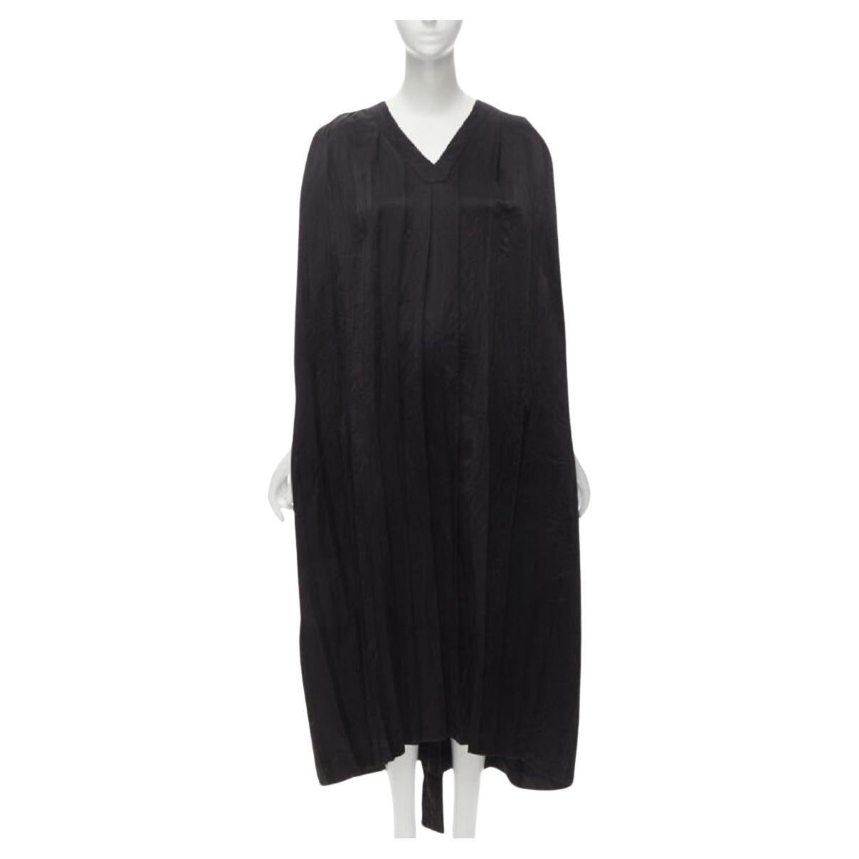 COMME DES GARCONS Abito vintage anni '80 in triacetato nero con scollo a V e cintura a pieghe