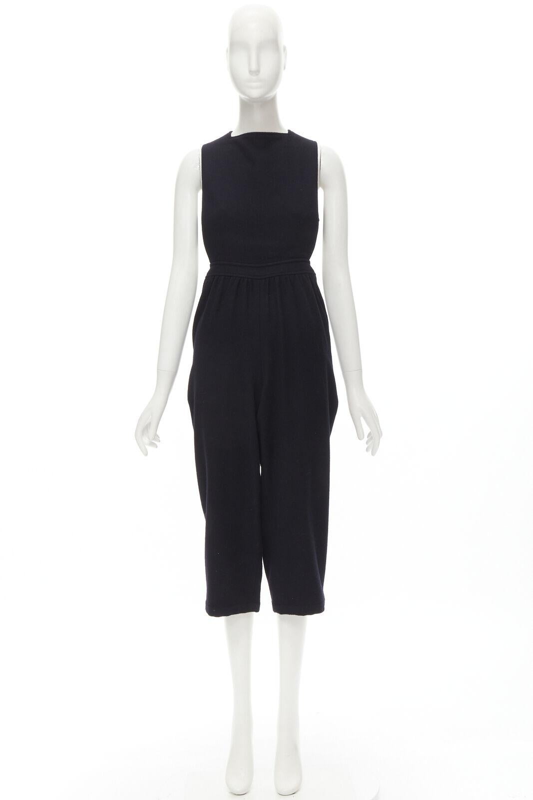 COMME DES GARCONS Vintage 1980's black wool cross back cropped jumpsuit S For Sale 5