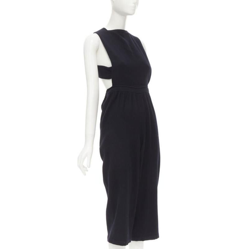 COMME DES GARCONS Vintage 1980's black wool cross back cropped jumpsuit S In Good Condition For Sale In Hong Kong, NT