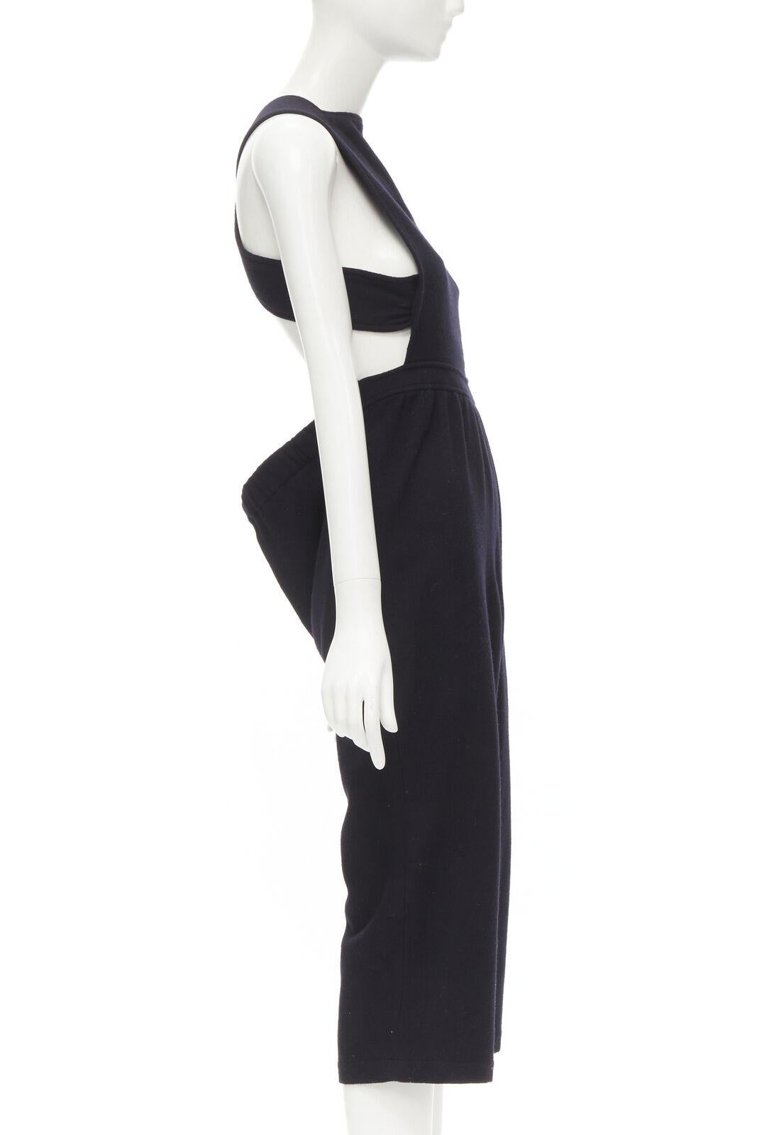 Women's COMME DES GARCONS Vintage 1980's black wool cross back cropped jumpsuit S For Sale